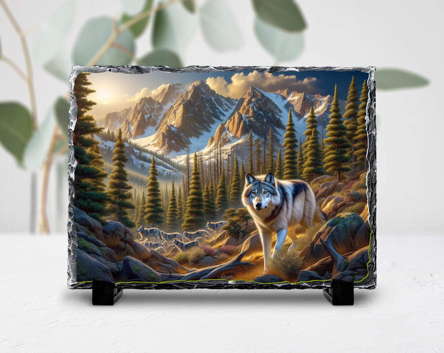 Wolf Stone Plaque - Rustic Slate Artwork | Wildlife Wall Art Gift - additional angle