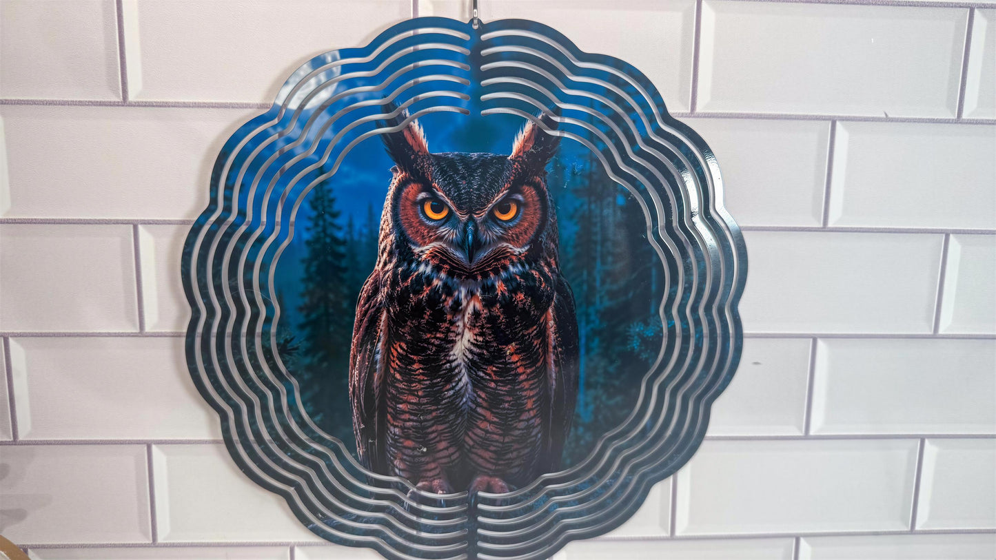 Owl 10 Inch Wind Spinner | 360 Swivel | Indoor Outdoor Décor, Flat Pack, Easy Setup Display