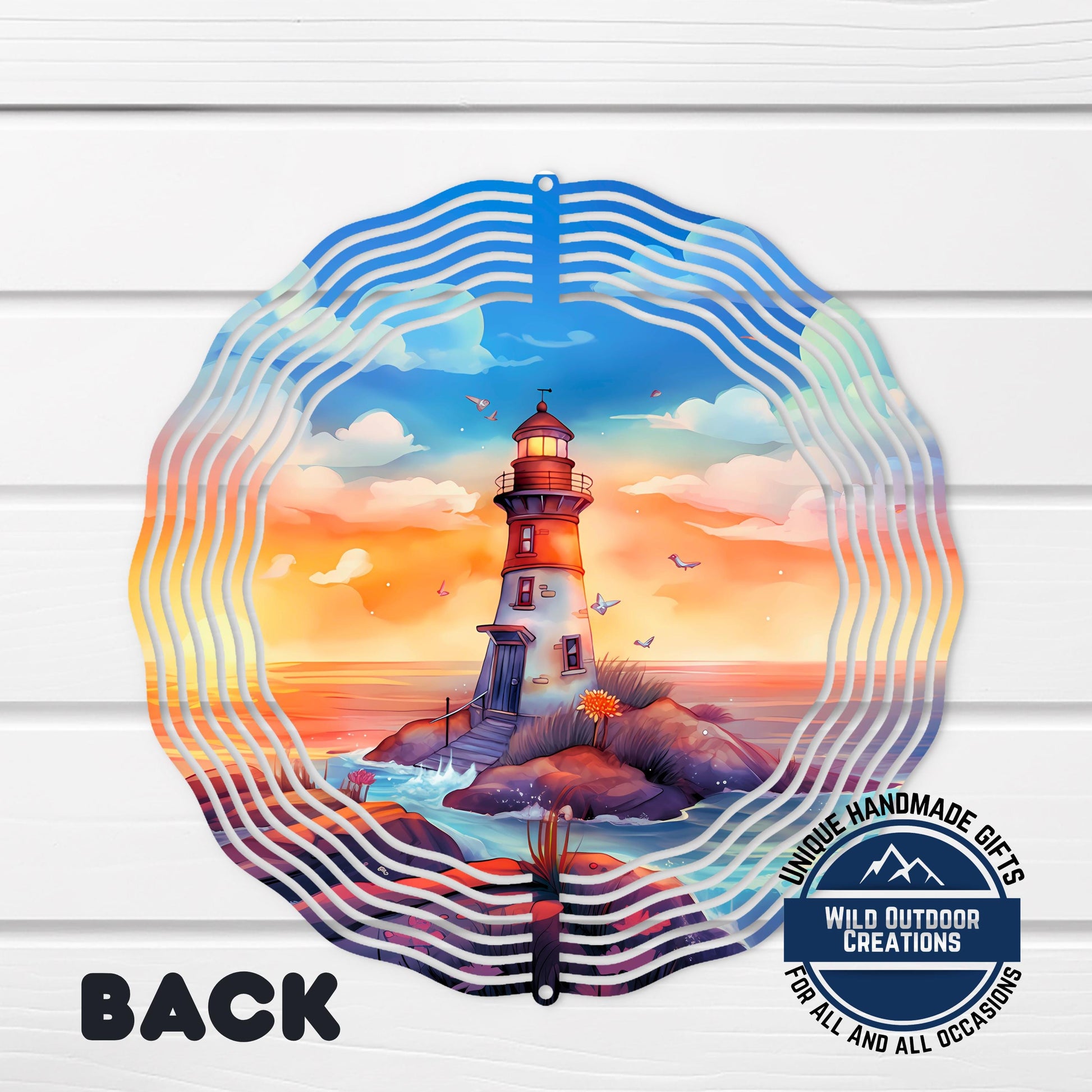 Watercolor Lighthouse Wind Spinner – Coastal Patio Decor with 360 Degree Swivel - product dimensions and specifications