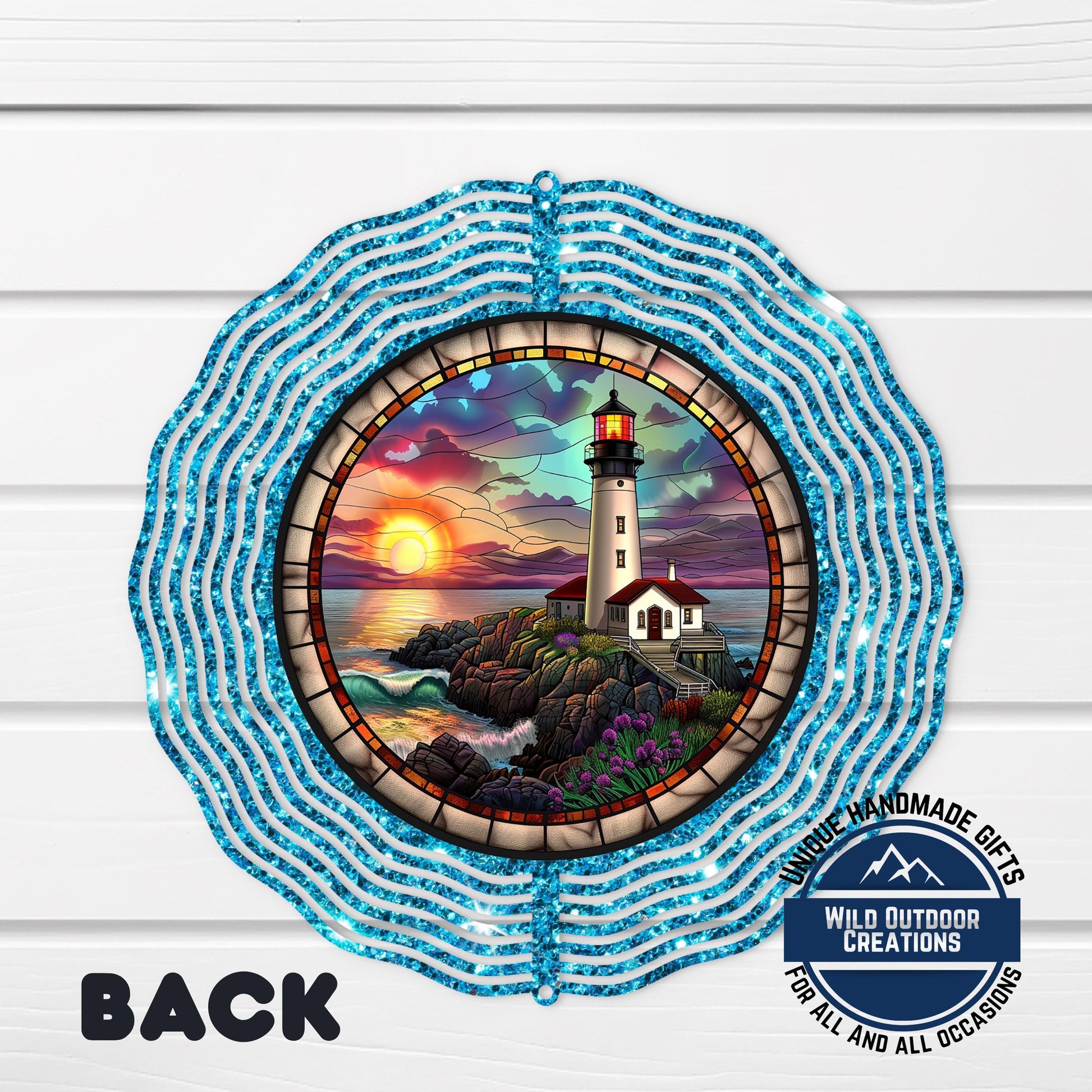 Lighthouse Wind Spinner - Double Sided Coastal Yard Art with 360 Swivel Hook - product dimensions and specifications