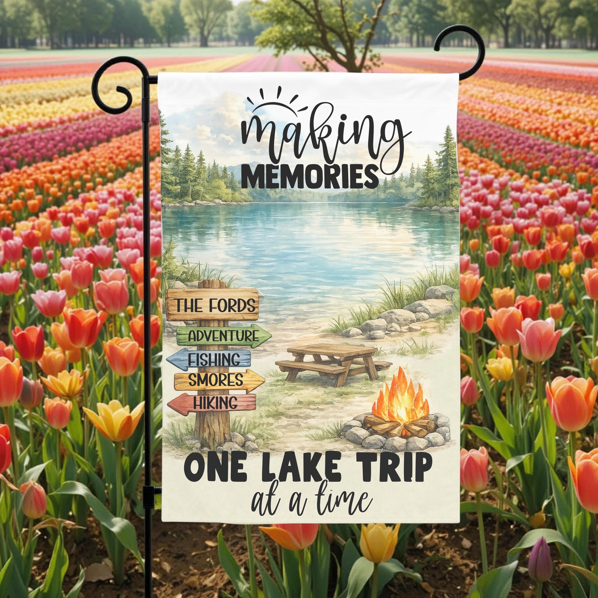 Personalized Lake Flag - Custom Lake Trip Garden Flag 12x18 | UV Protected Double Sided - lifestyle display