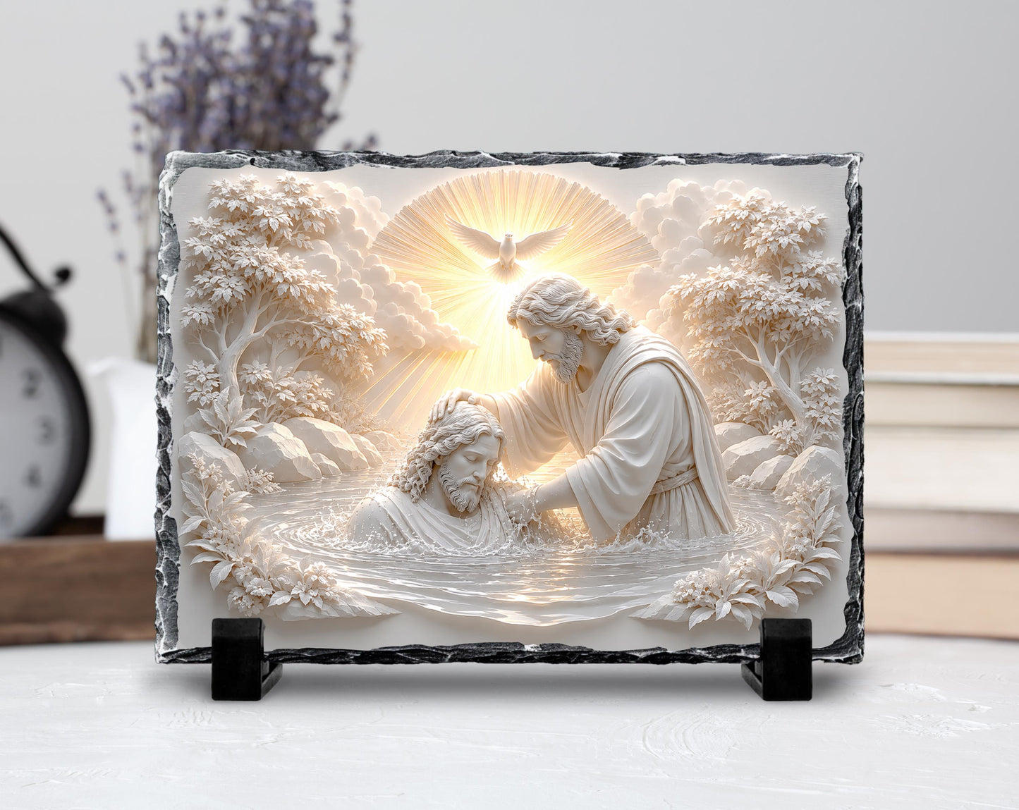Baptism of Jesus Slate Plaque, John the Baptist Religious Decor, Christian Baptism Gift
