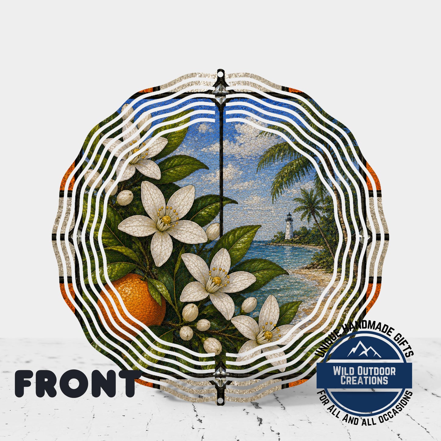 Orange Blossom Wind Spinner - Aluminum Outdoor Garden Decor, Florida State Flower Art