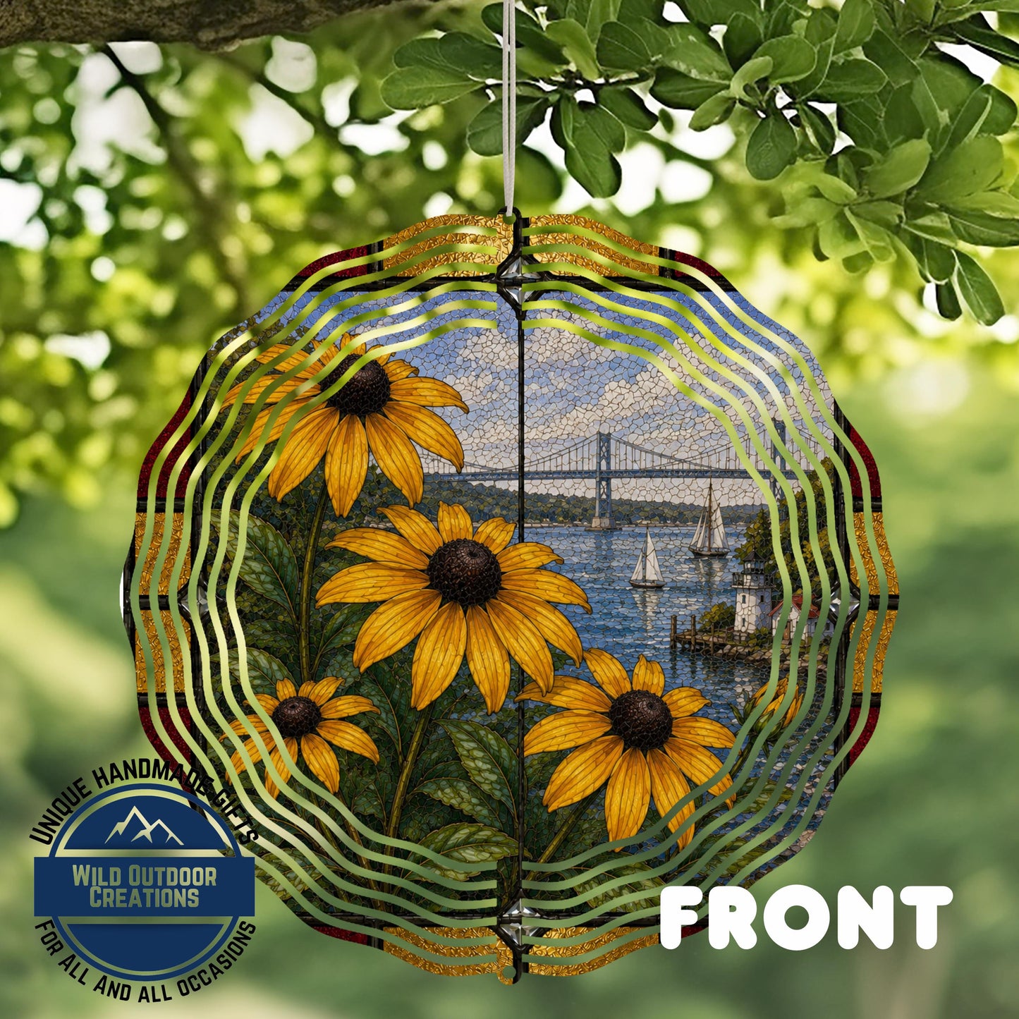 Black Eyed Susan Wind Spinner Maryland State Flower Stained Glass Garden Aluminum Decor
