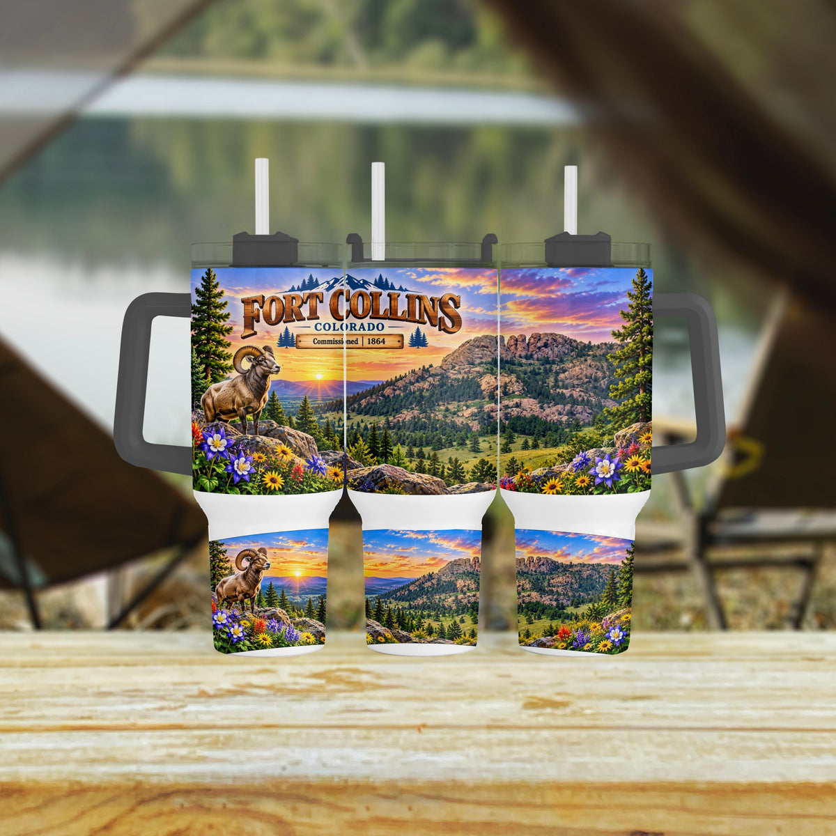 Fort Collins Tumbler, 40 Oz With Handle, Bighorn Sheep Gift