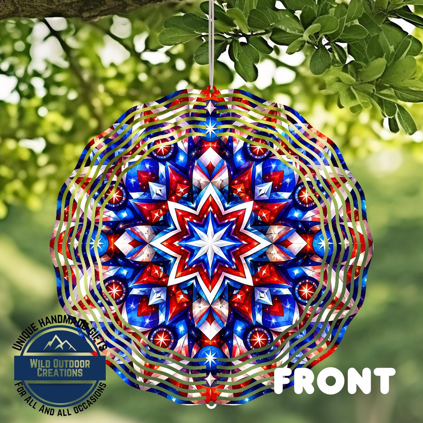 Patriotic Mandala Wind Spinner Red White Blue Aluminum Garden Decor Spinner