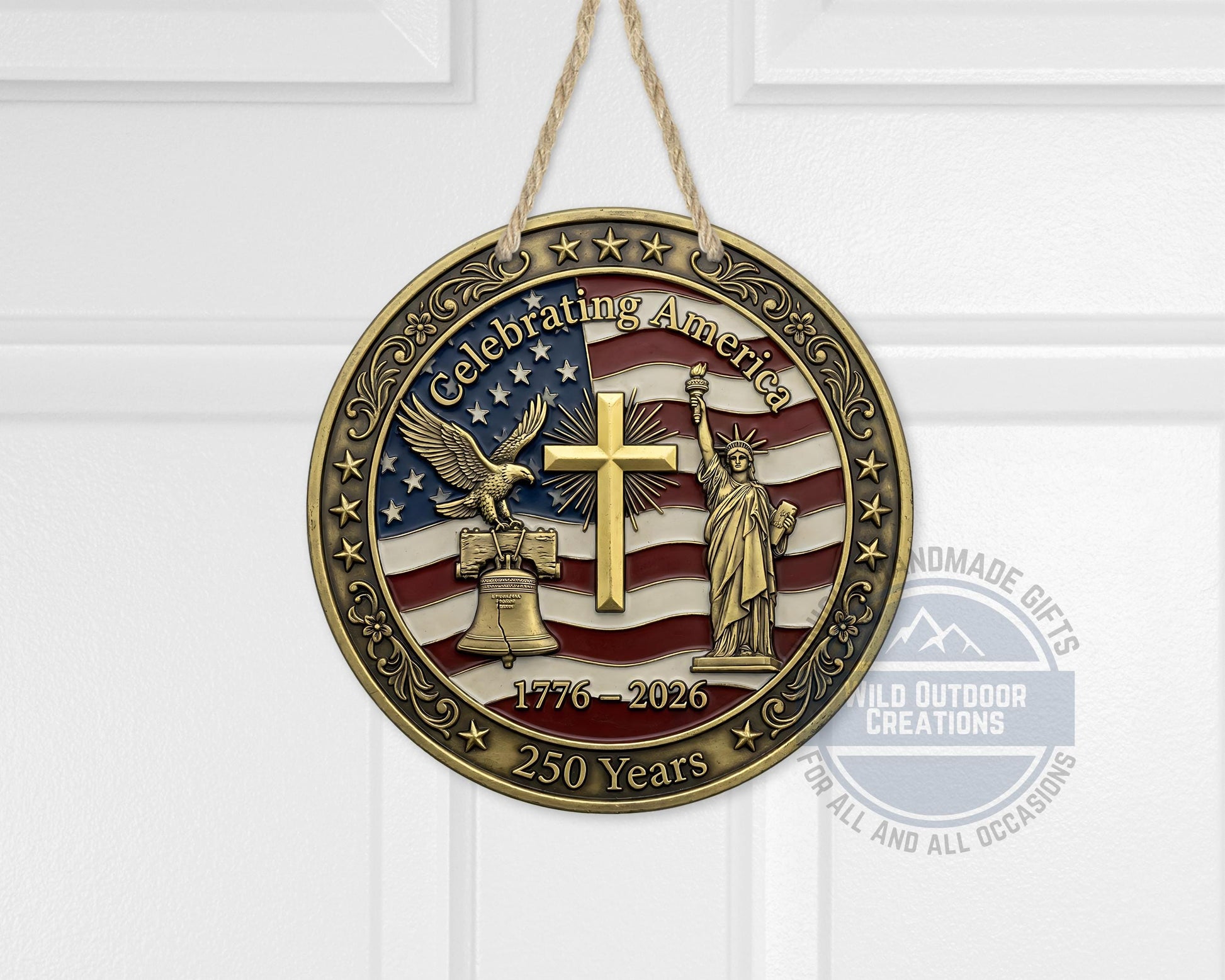 Patriotic Door Decor - America 250 Years Aluminum Door Sign 10" USA Hanger - alternate view