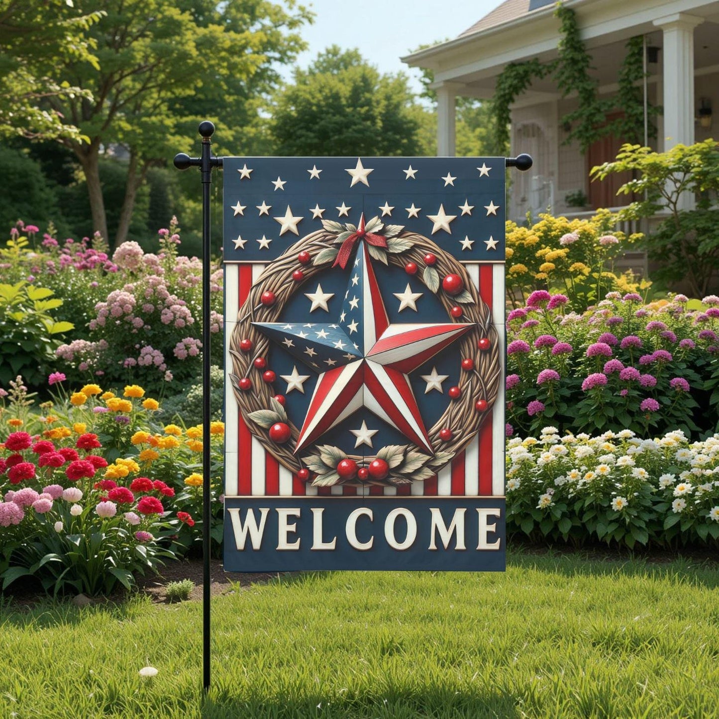 Patriotic Garden Flag - Americana Barn Star Design | Double Sided 12x18 Sublimation