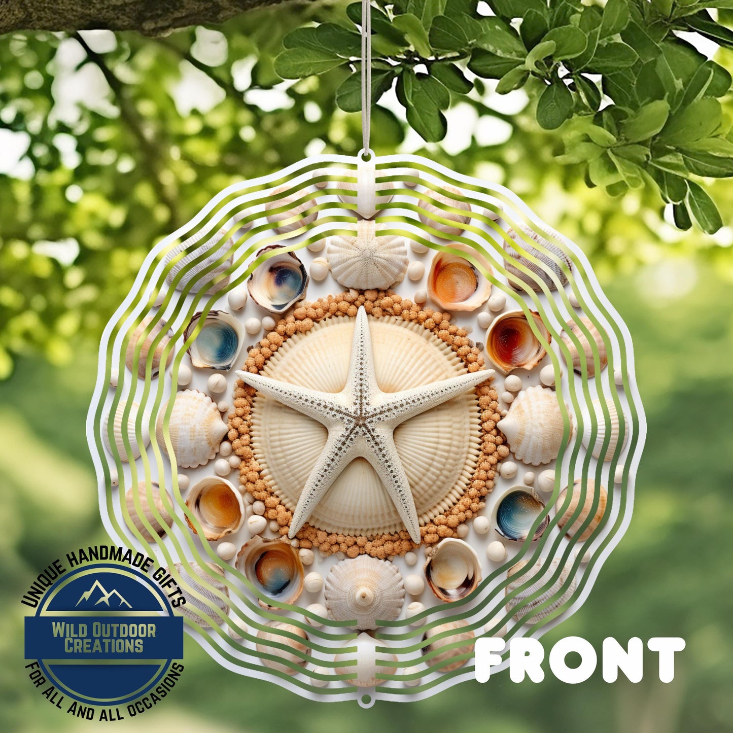 Coastal Seashell Wind Spinner - Aluminum Beach Nautical Yard Art, 10 Inch - additional angle