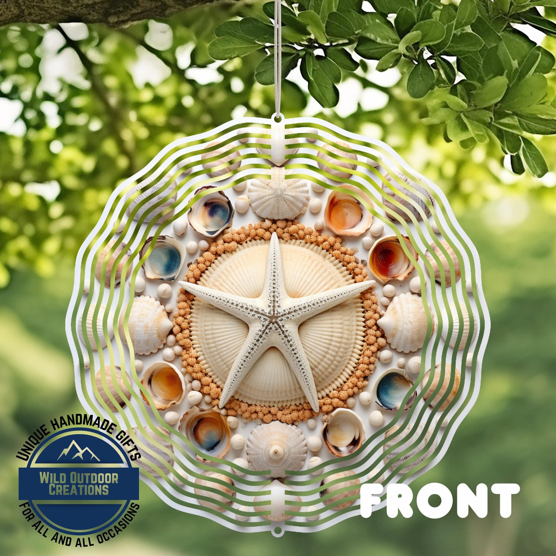Coastal Seashell Wind Spinner - Aluminum Beach Nautical Yard Art, 10 Inch - additional angle