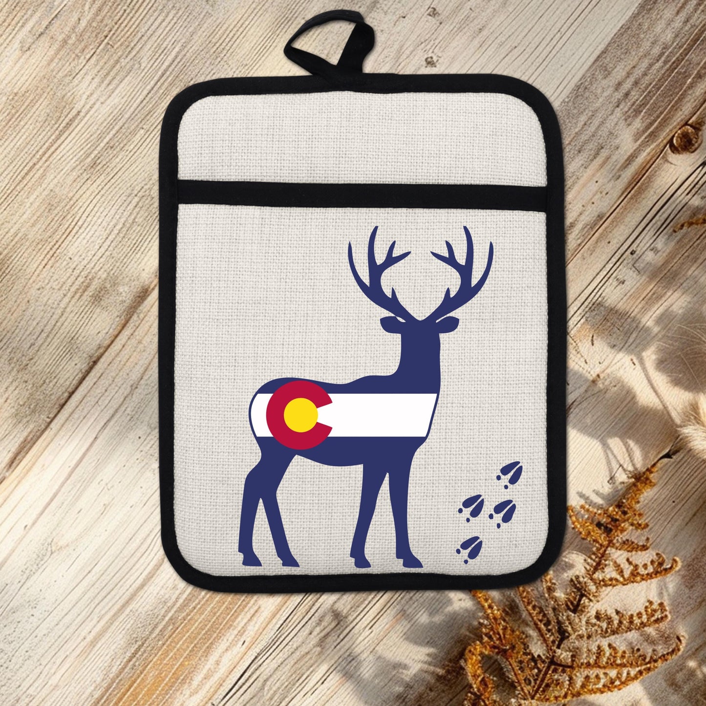 Colorado Deer Pot Holder - Linen Fabric, Silicone Back Trivet with Pocket Grip - alternate view