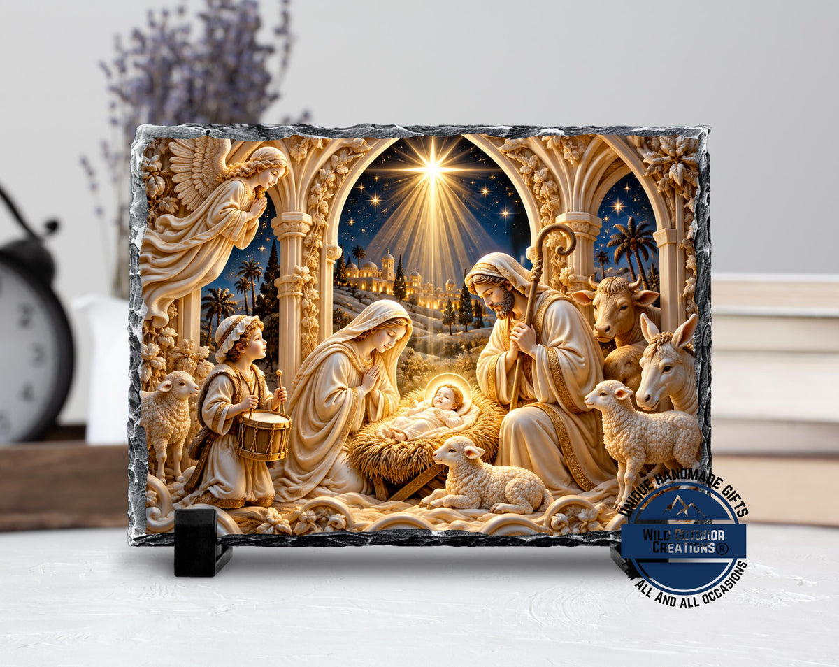 Nativity Scene Plaque, Holy Family Slate Decor, Jesus Manger Gift