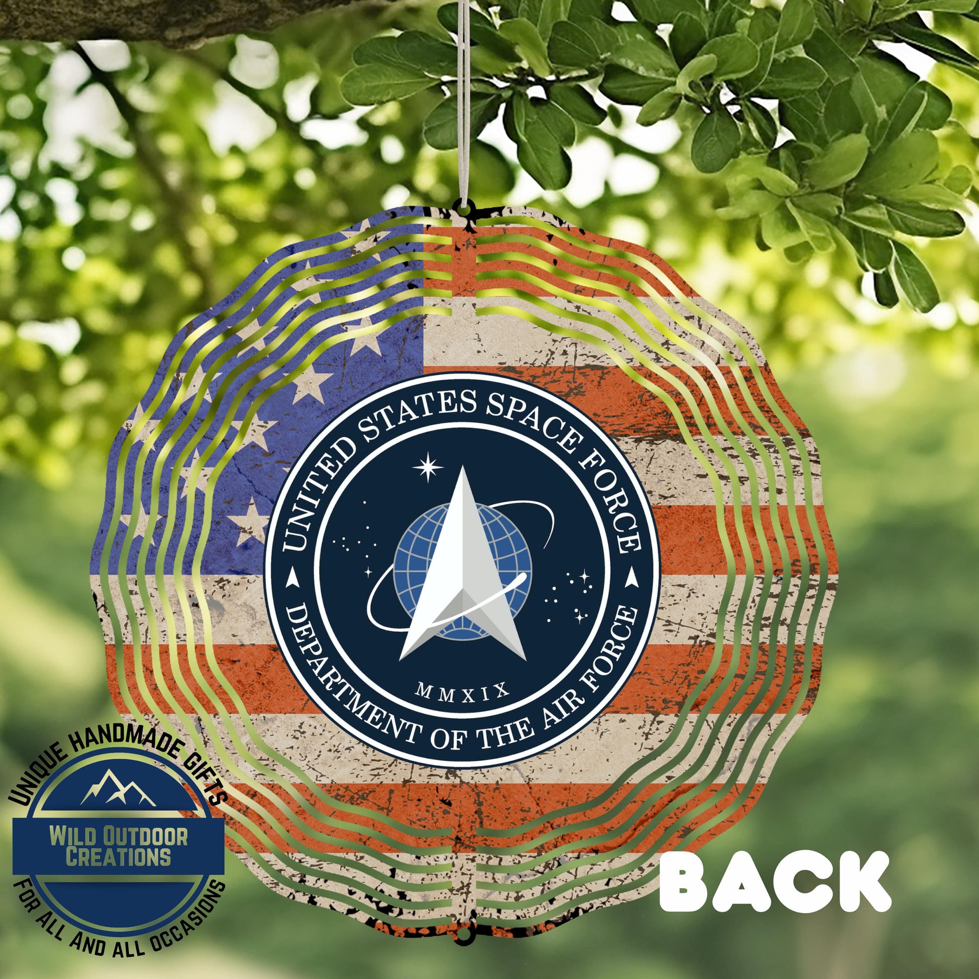 Space Force Wind Spinner – Patriotic Garden Decor | USSF Veteran Gift Outdoor Art - close-up detail of design