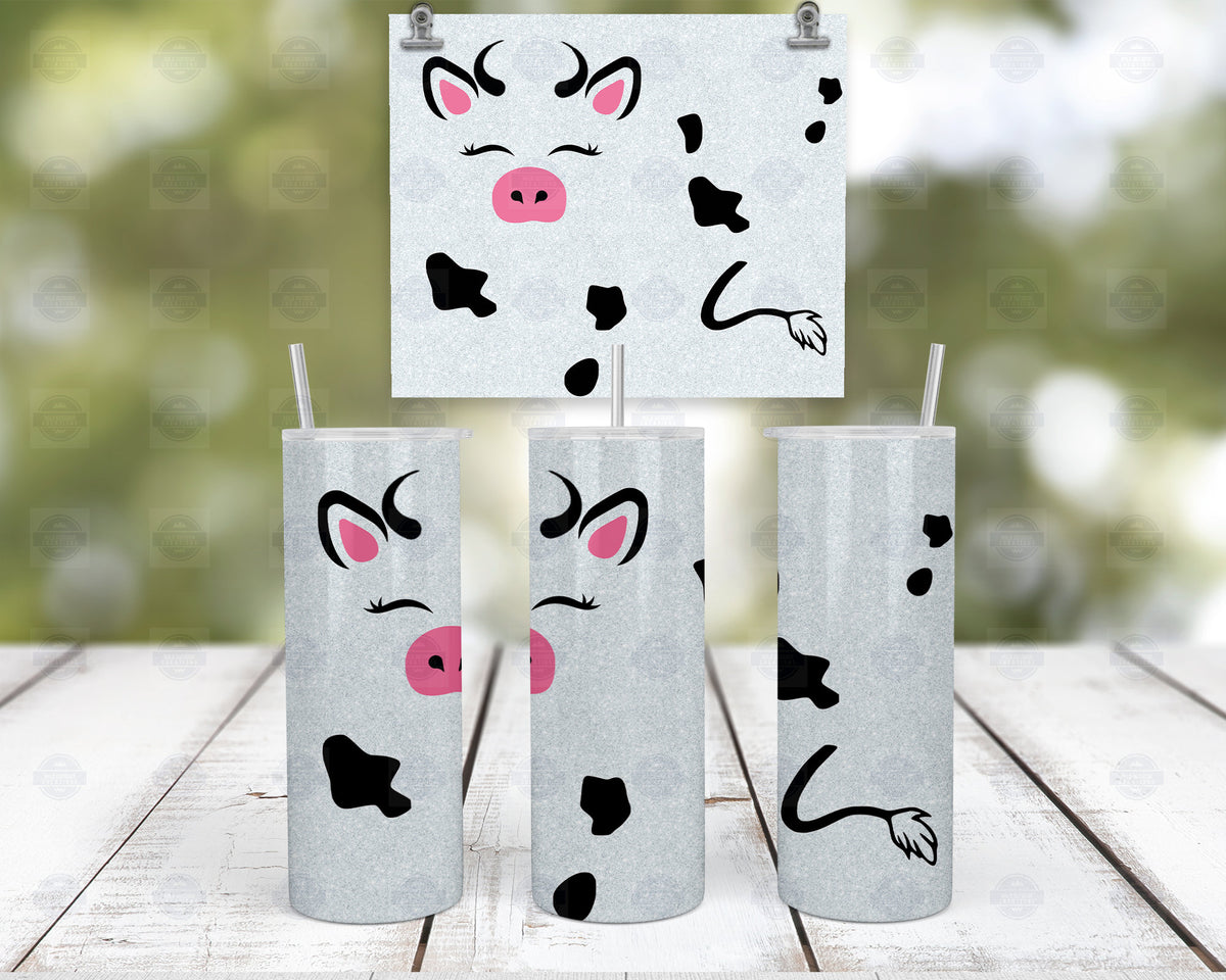 Cow Tumbler, Faux Glitter Stainless Steel Cup | Clear Lid, Straw
