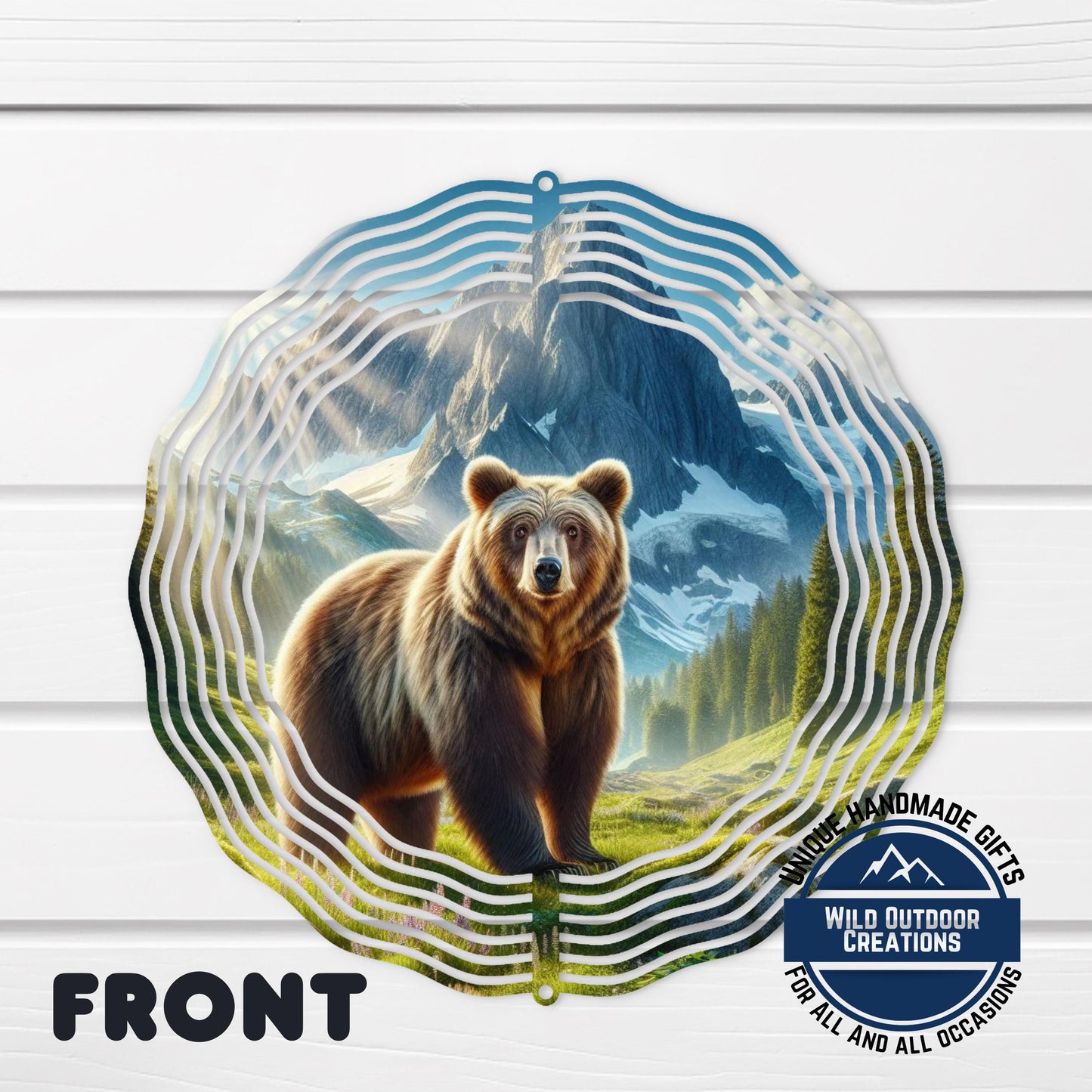Bear Mountain Wind Spinner - Outdoor Wind Spinner, Double Sided Aluminum Garden Decor 10 Inch - back side design view