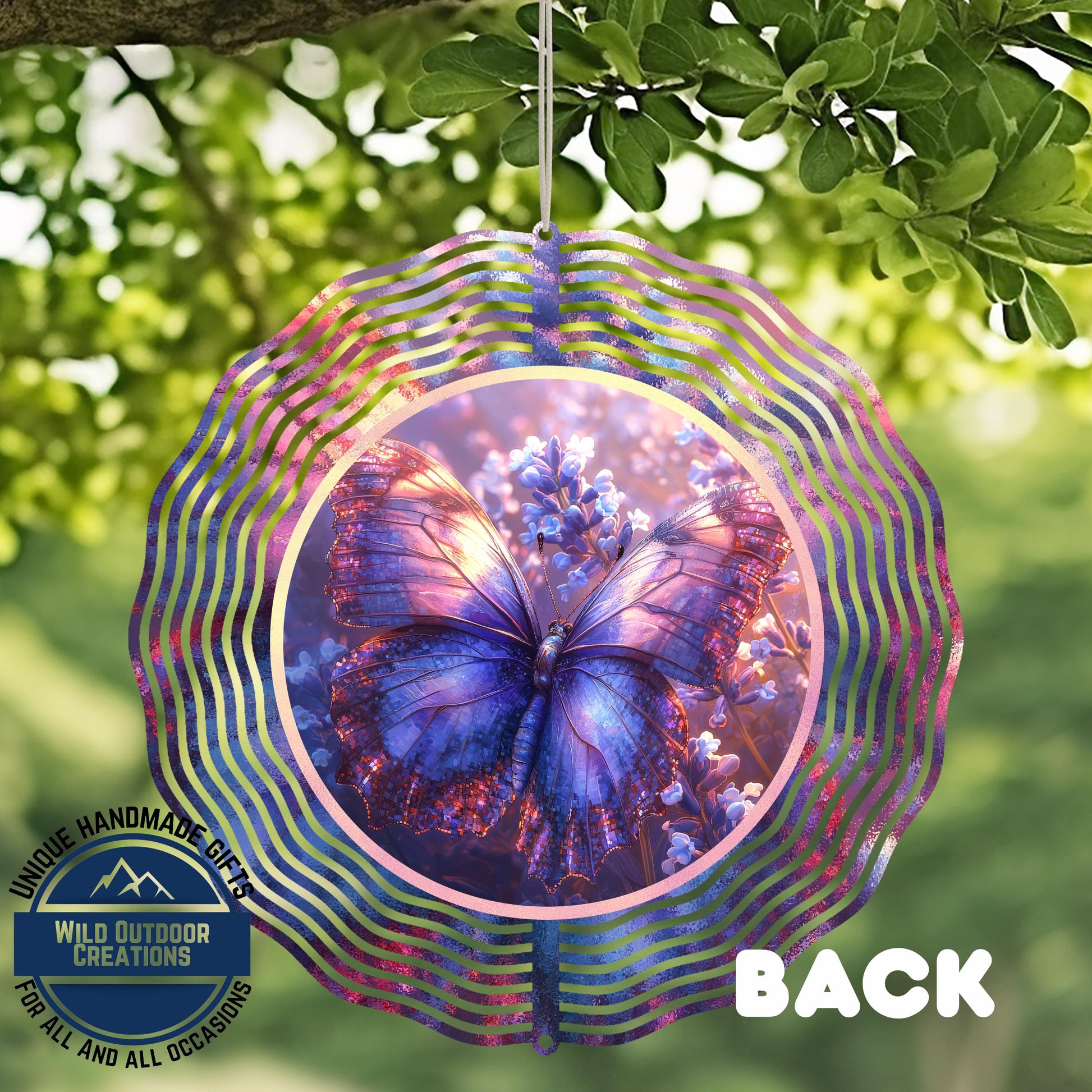 Butterfly Wind Spinner - Purple Blue Aluminum Garden Art | 360° Swivel Outdoor Décor - alternate view