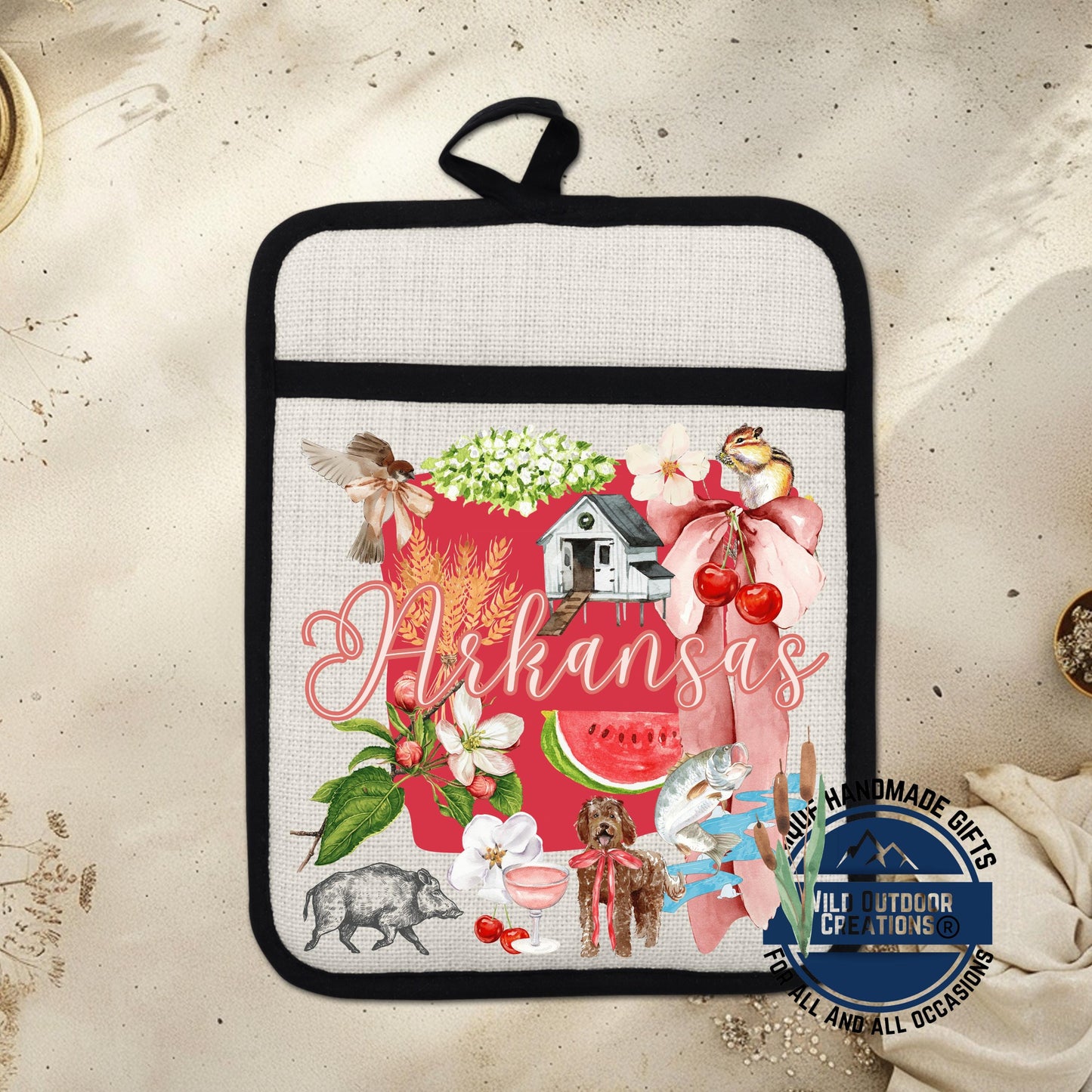 Arkansas Pot Holder | Non Slip Potholder Heat Resistant Kitchen Accessory With Sublimation Printed Linen - alternate view