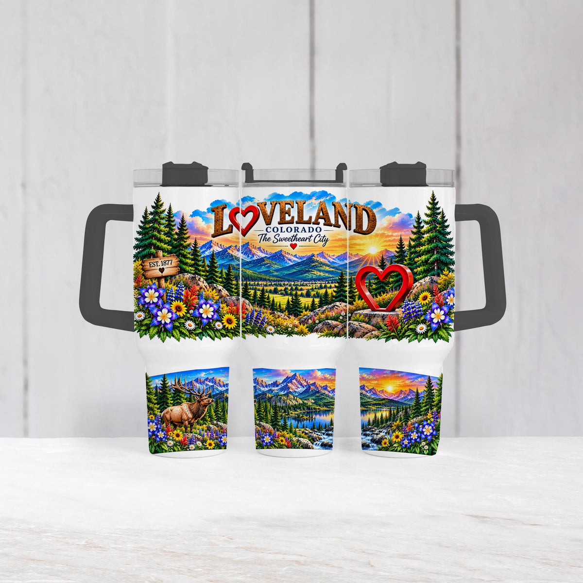 Loveland Colorado Tumbler, 40 Oz With Handle, Sweetheart City Gift