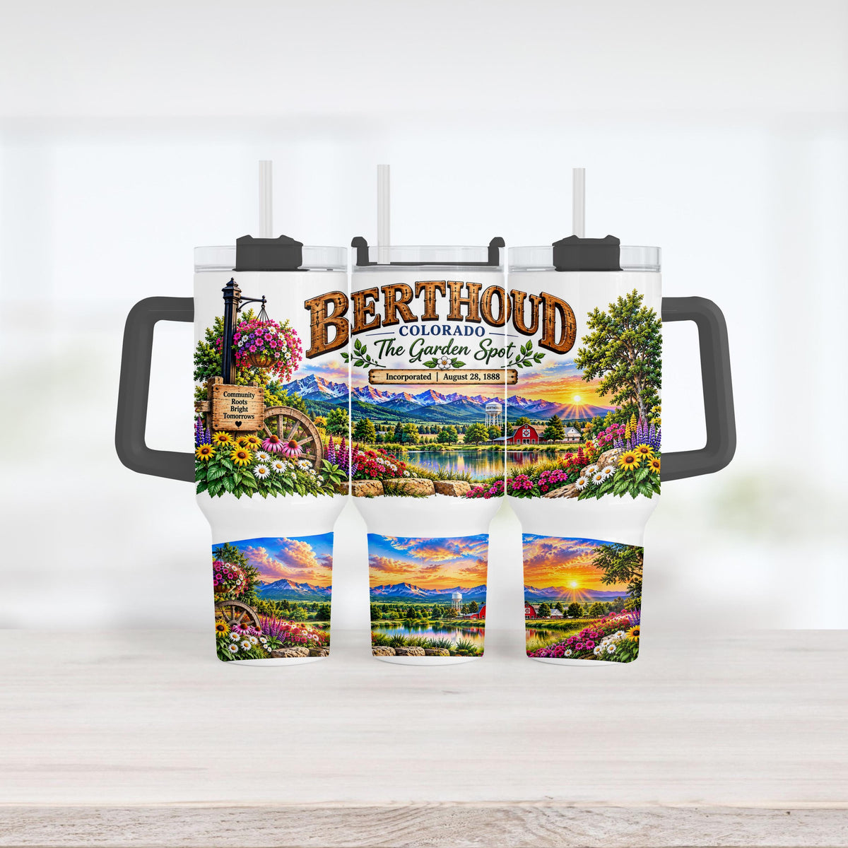 Berthoud Colorado Tumbler, 40 Oz Handle Cup, Garden Spot Gift