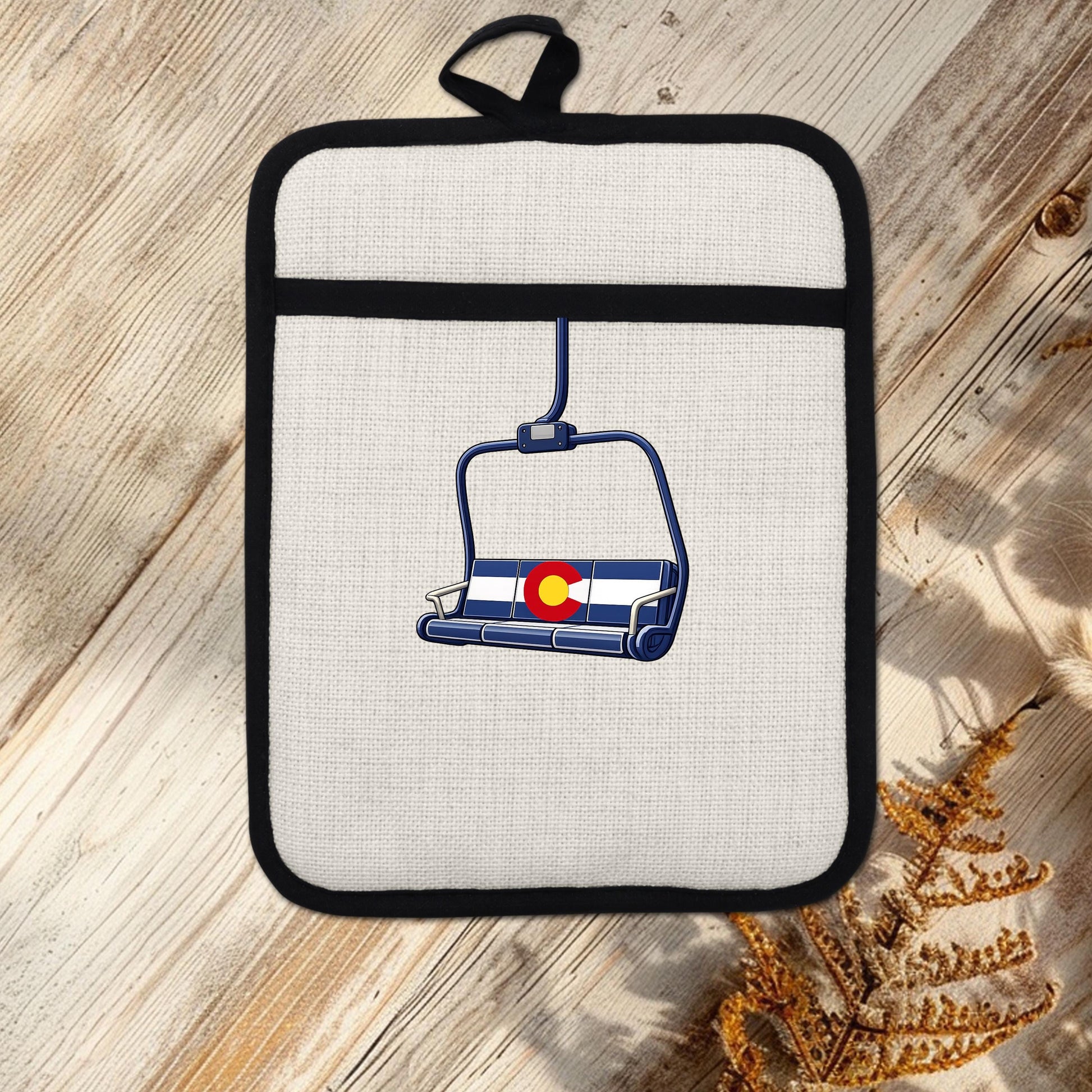 Colorado Flag Pot Holder – Ski Lift Pot Holder with Heat Resistant Mitt & Non Slip Trivet - additional angle