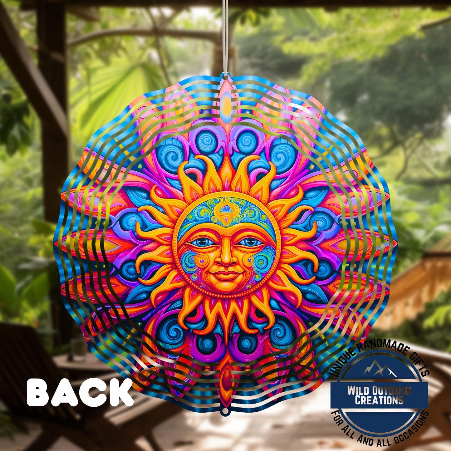 Sun Wind Spinner - Neon Boho Garden Decor | Vibrant Aluminum Outdoor Ornament - product dimensions and specifications