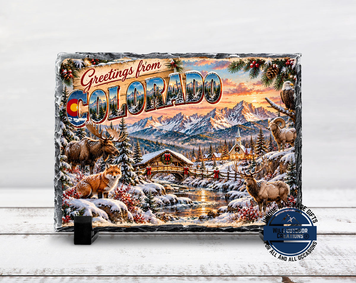Colorado Wildlife Plaque, Moose Fox Eagle Slate, Holiday Gift