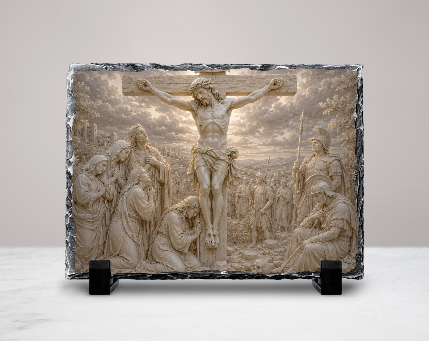 Crucifixion of Jesus Slate Plaque, Christ on Cross Religious Decor, Christian Easter Gift