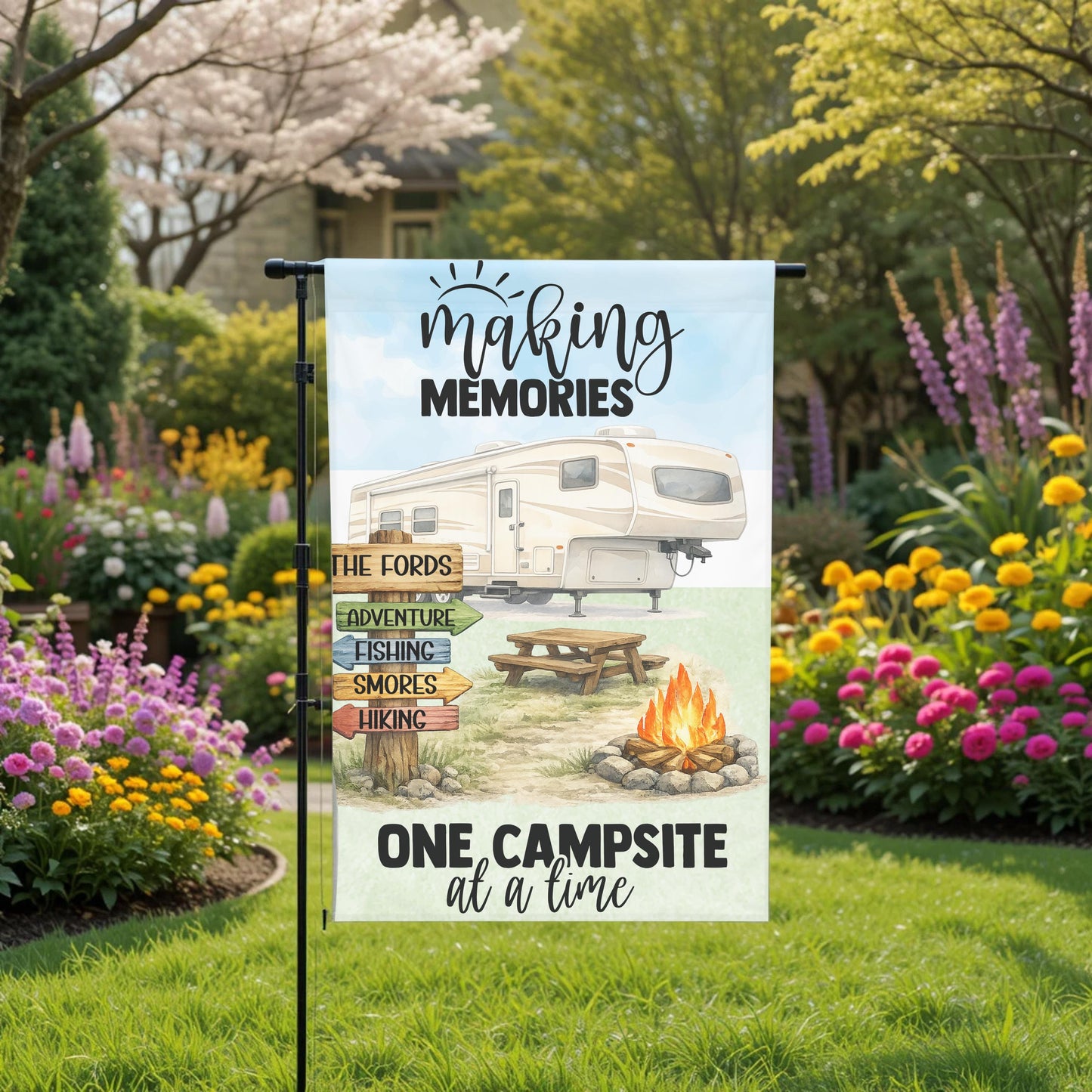 Personalized Camping Flag - Custom 5th Wheel Garden Flag 12x18 Weather Resistant - design detail