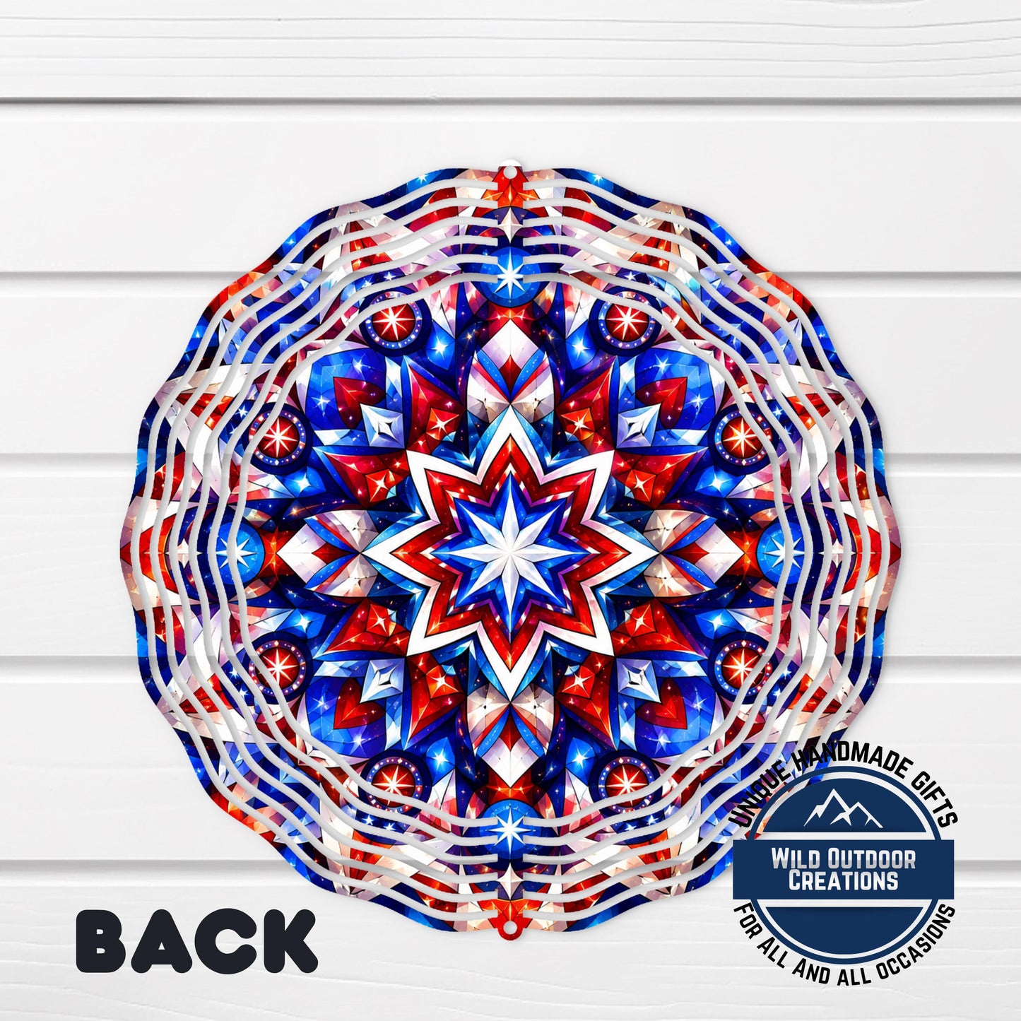 Patriotic Mandala Wind Spinner Red White Blue Aluminum Garden Decor Spinner