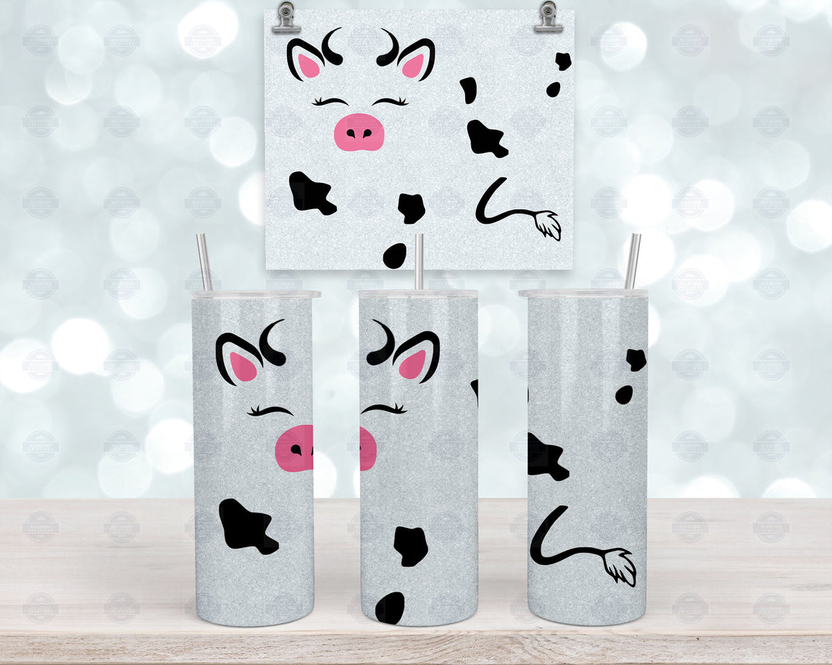 Cow Tumbler, Faux Glitter Stainless Steel Cup | Clear Lid, Straw