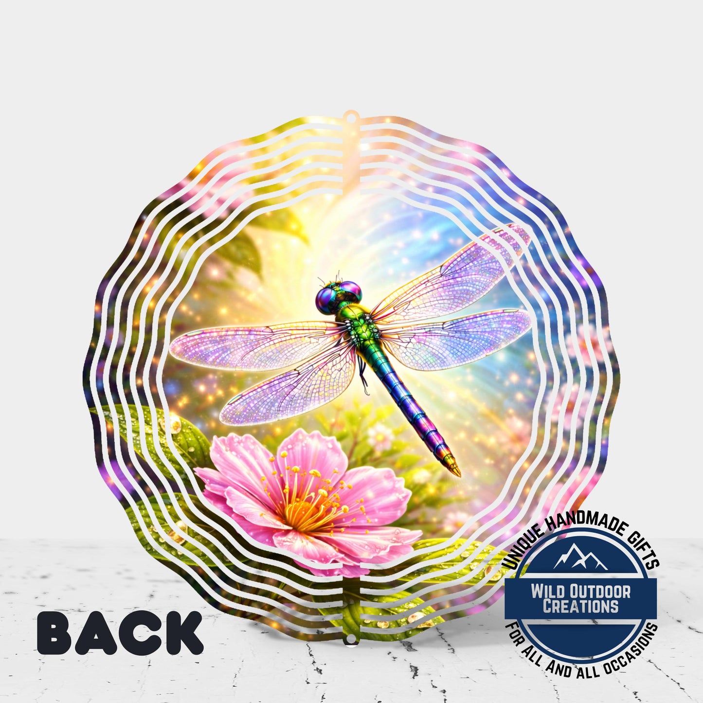 Dragonfly Wind Spinner – Double Sided Aluminum 10in | Floral Garden Decor - alternate view