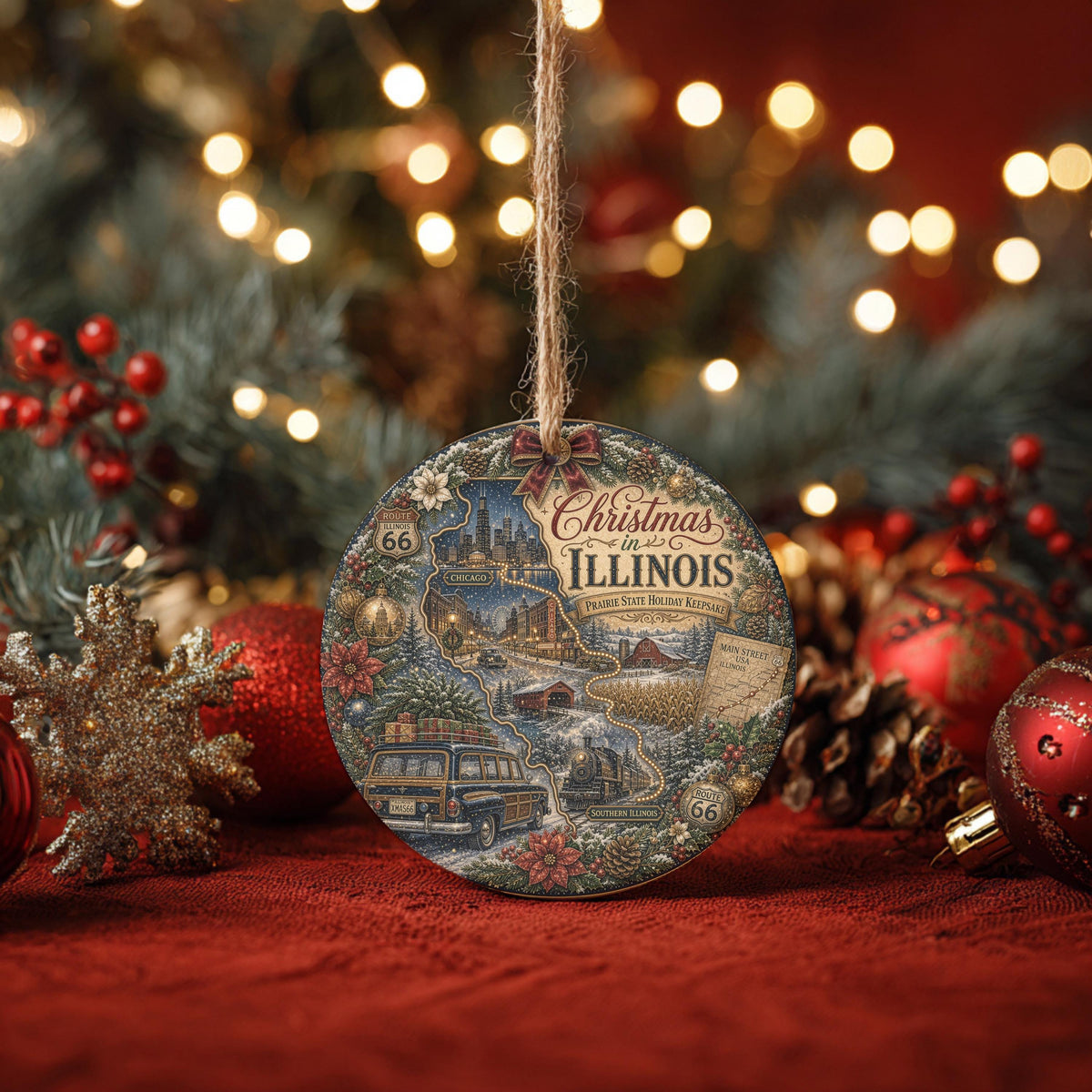 Illinois Christmas Ornament, Chicago Skyline Route 66 Keepsake