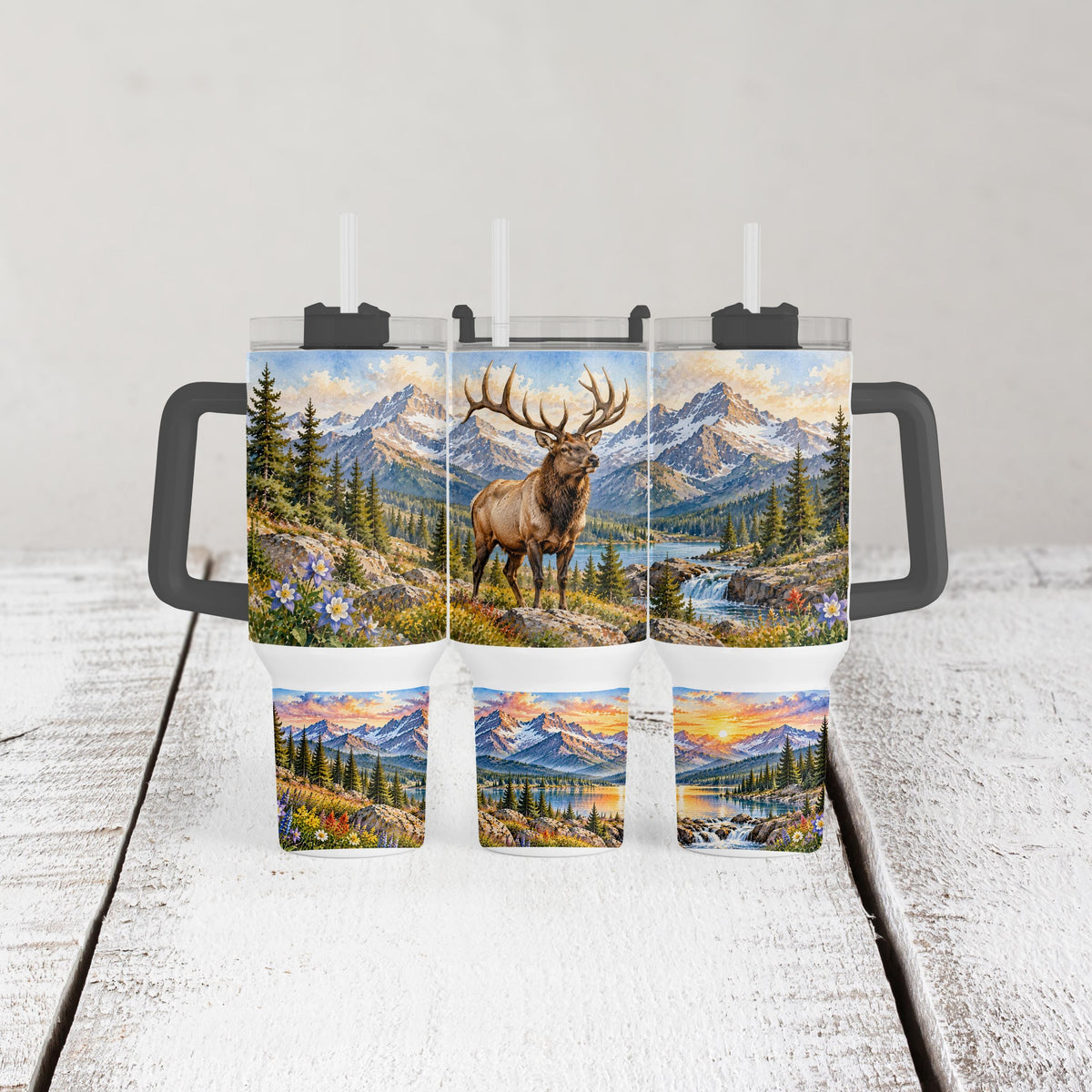 Bull Elk Tumbler, 40 Oz With Handle | Rocky Mountain Wildlife Cup