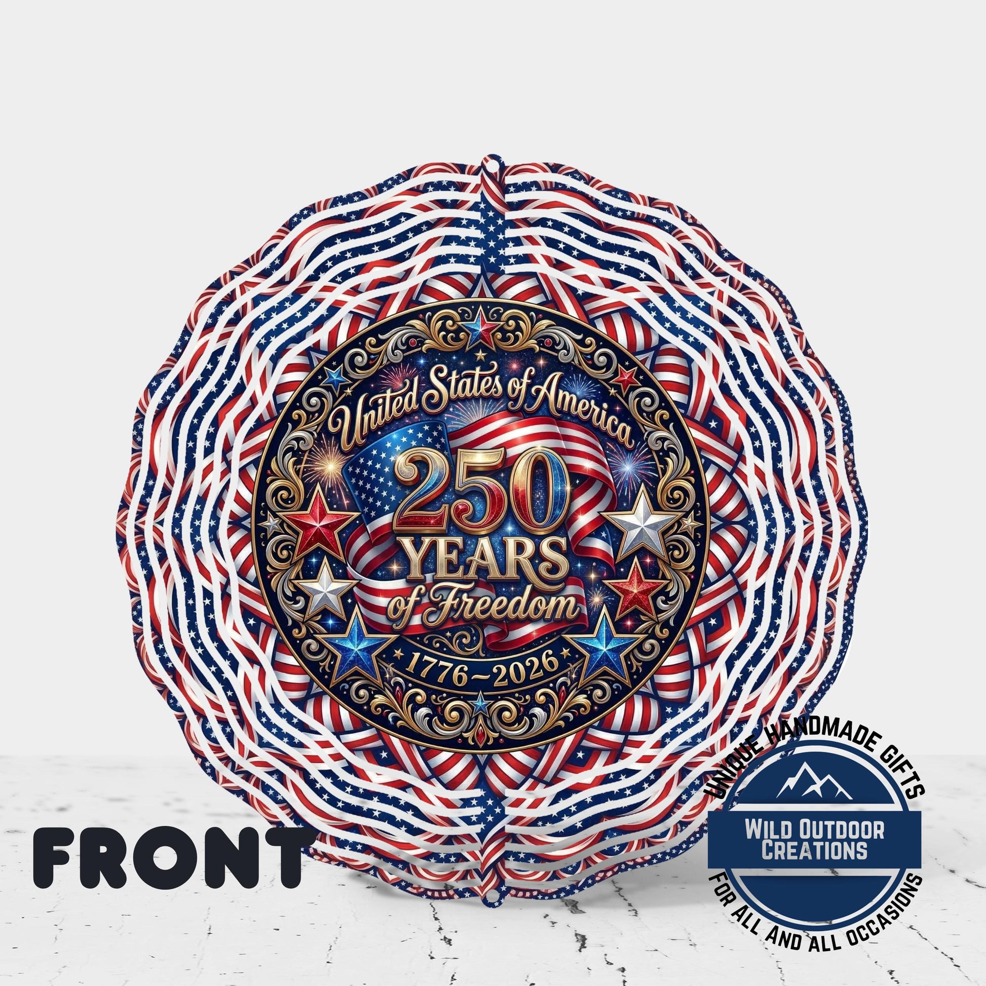 USA 250th Anniversary Wind Spinner – Patriotic Garden Decor | Aluminum Outdoor Spinner - gift presentation view