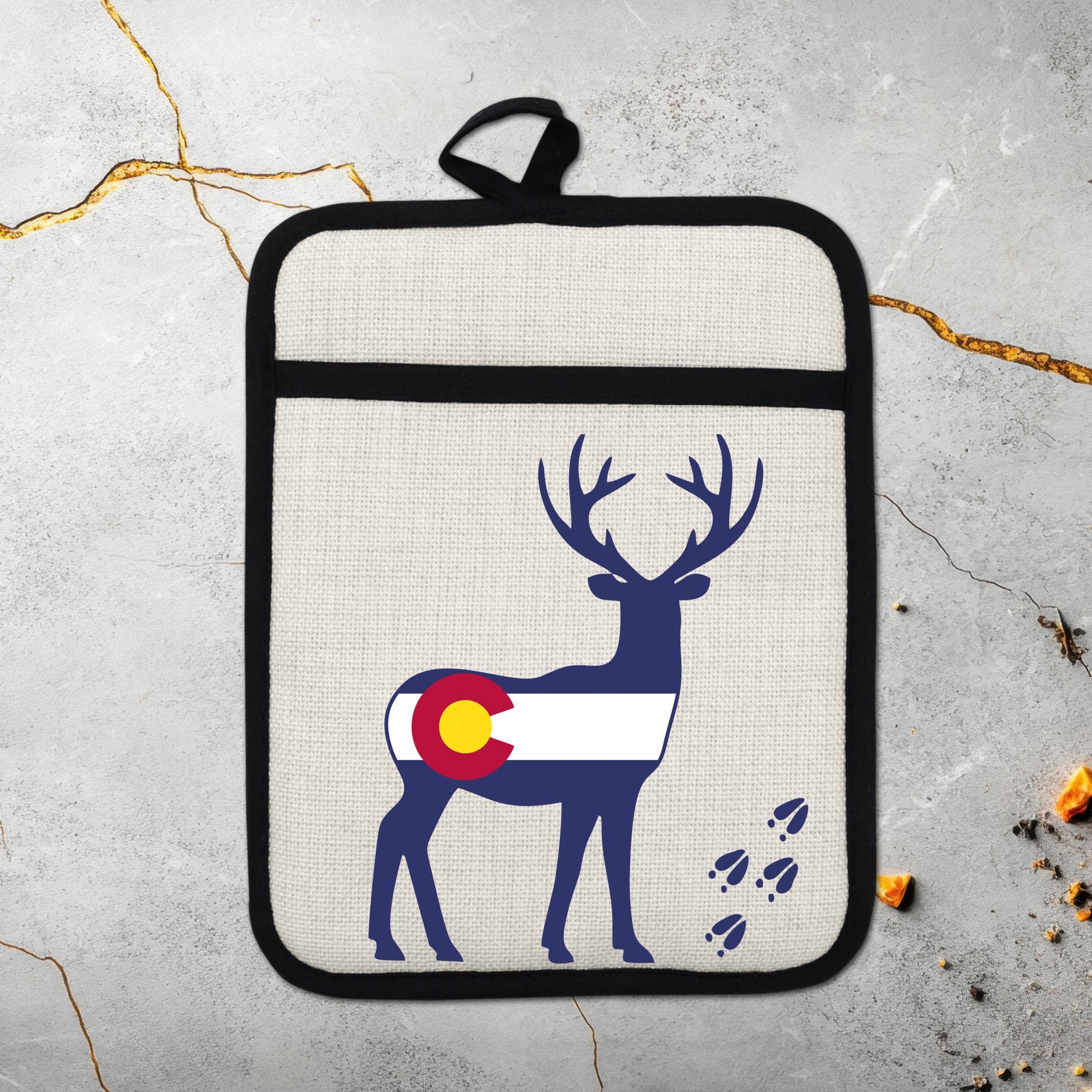 Colorado Deer Pot Holder - Linen Fabric, Silicone Back Trivet with Pocket Grip - additional product photo 18