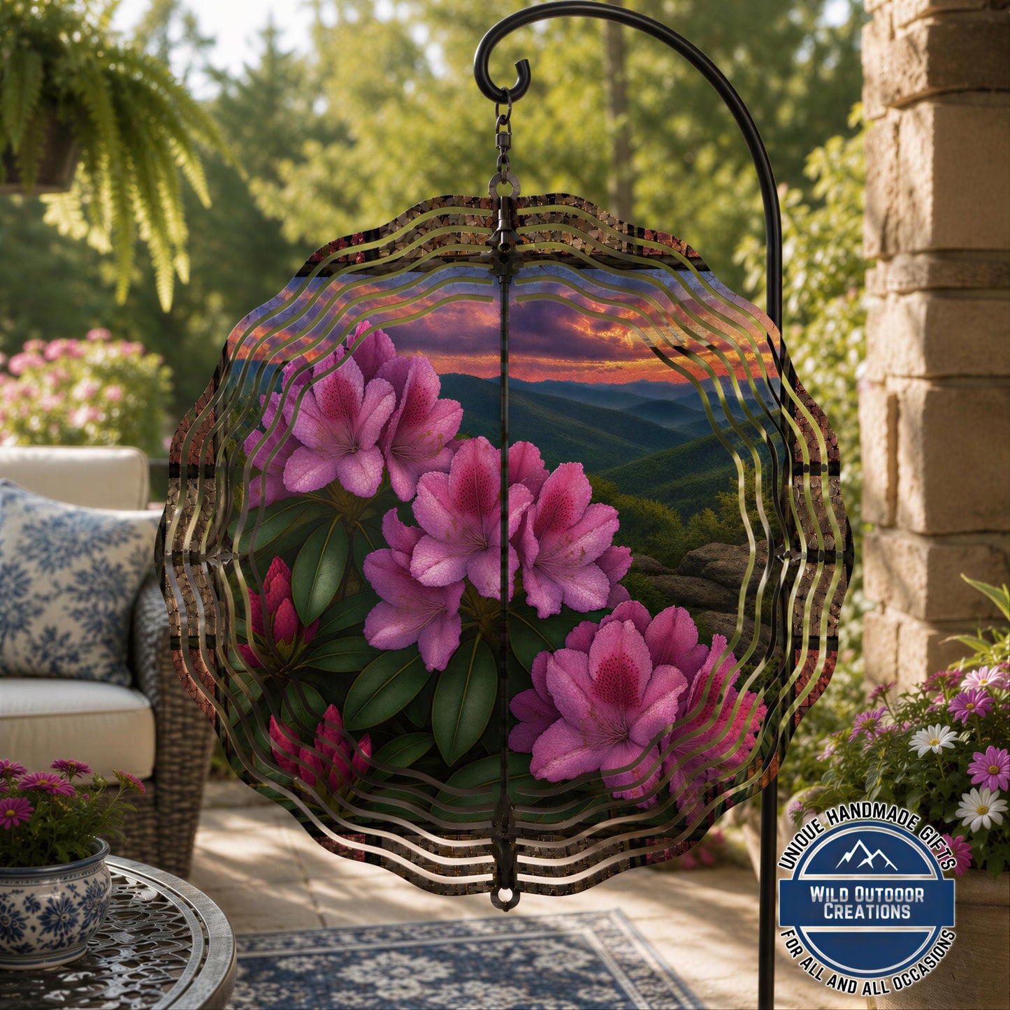 West Virginia Rhododendron Wind Spinner State Flower Mountain Sunset Garden Outdoor Decor Gift