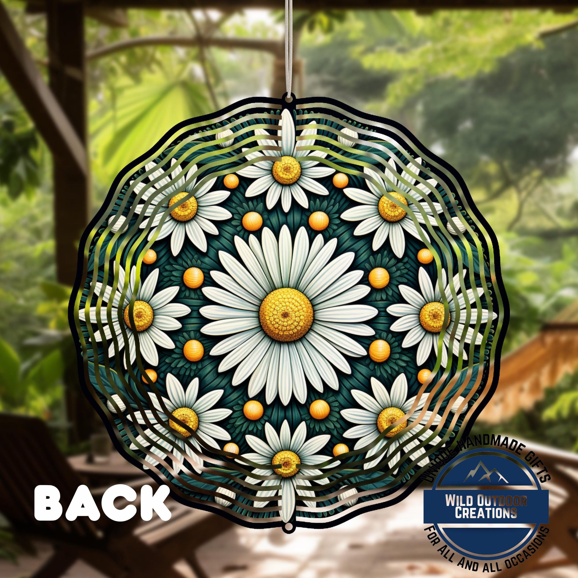 White Daisy Wind Spinner – 10 Inch Double Sided Aluminum Garden Decor - product dimensions and specifications