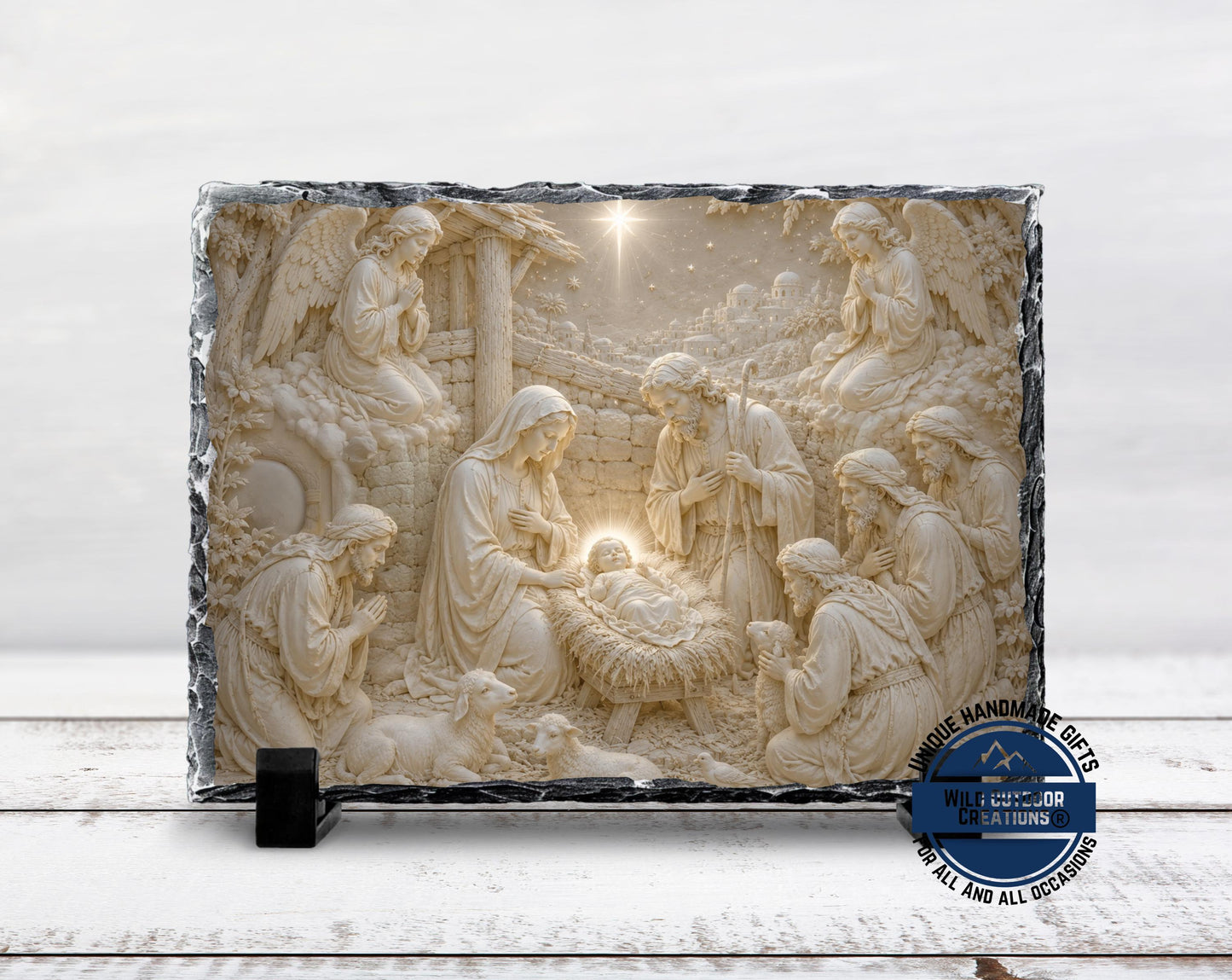 Nativity Scene Slate Plaque, Birth of Jesus Christmas Decor, Religious Holy Family Gift