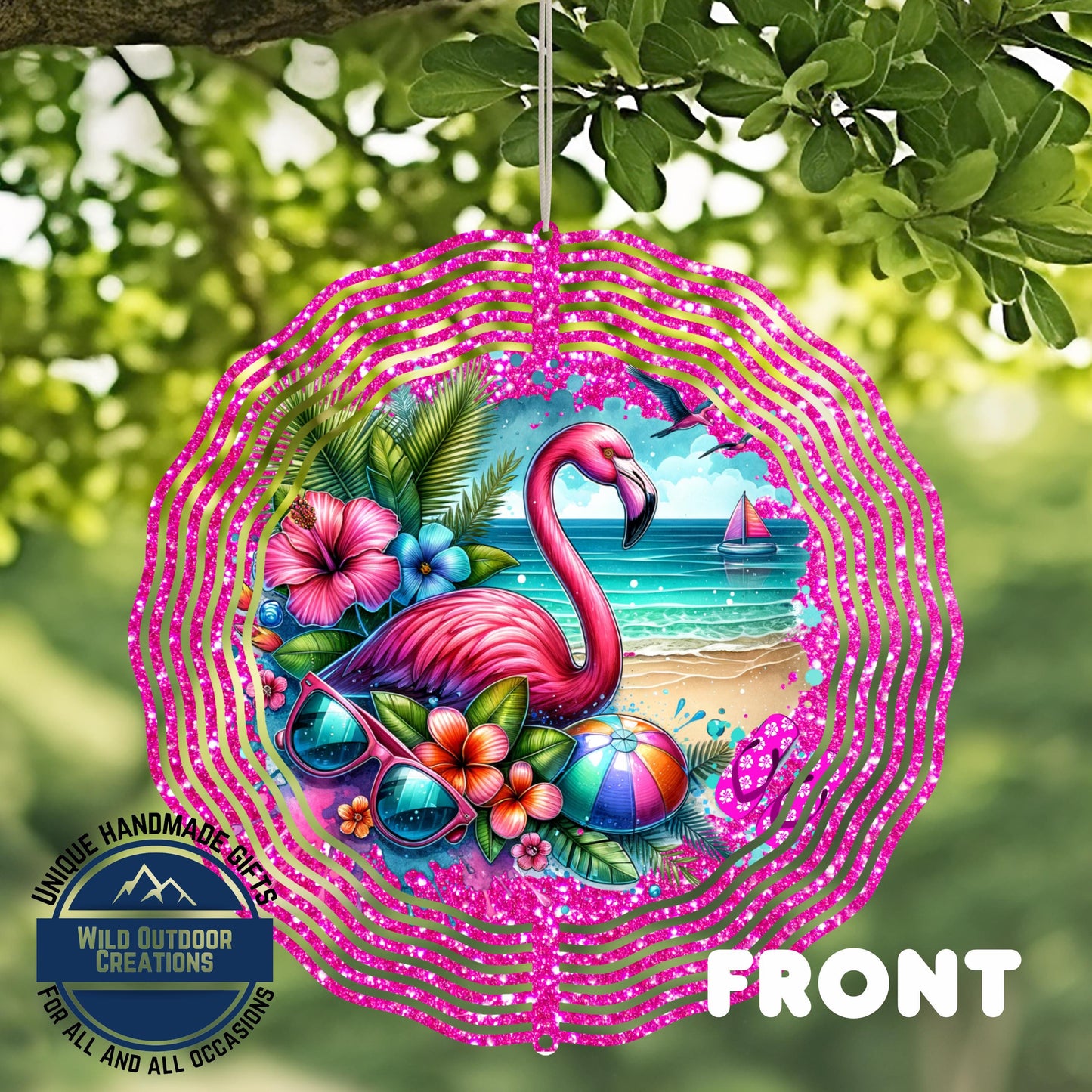 Flamingo Wind Spinner - Double Sided Aluminum Outdoor Garden Art with 360° Swivel - additional angle