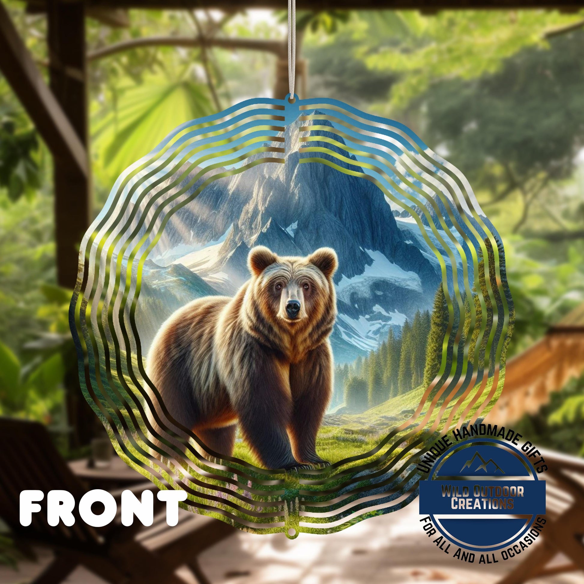 Bear Mountain Wind Spinner - Outdoor Wind Spinner, Double Sided Aluminum Garden Decor 10 Inch - gift presentation view