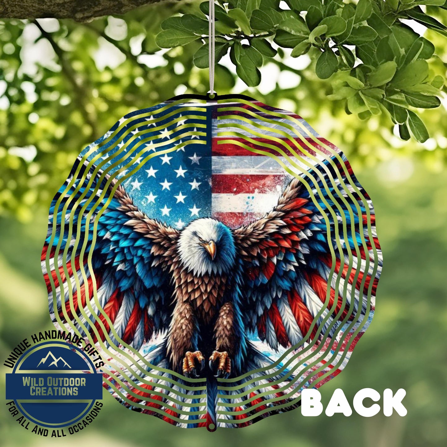American Eagle Wind Spinner - Double Sided Aluminum Outdoor Spinner for Patriotic Garden Decor