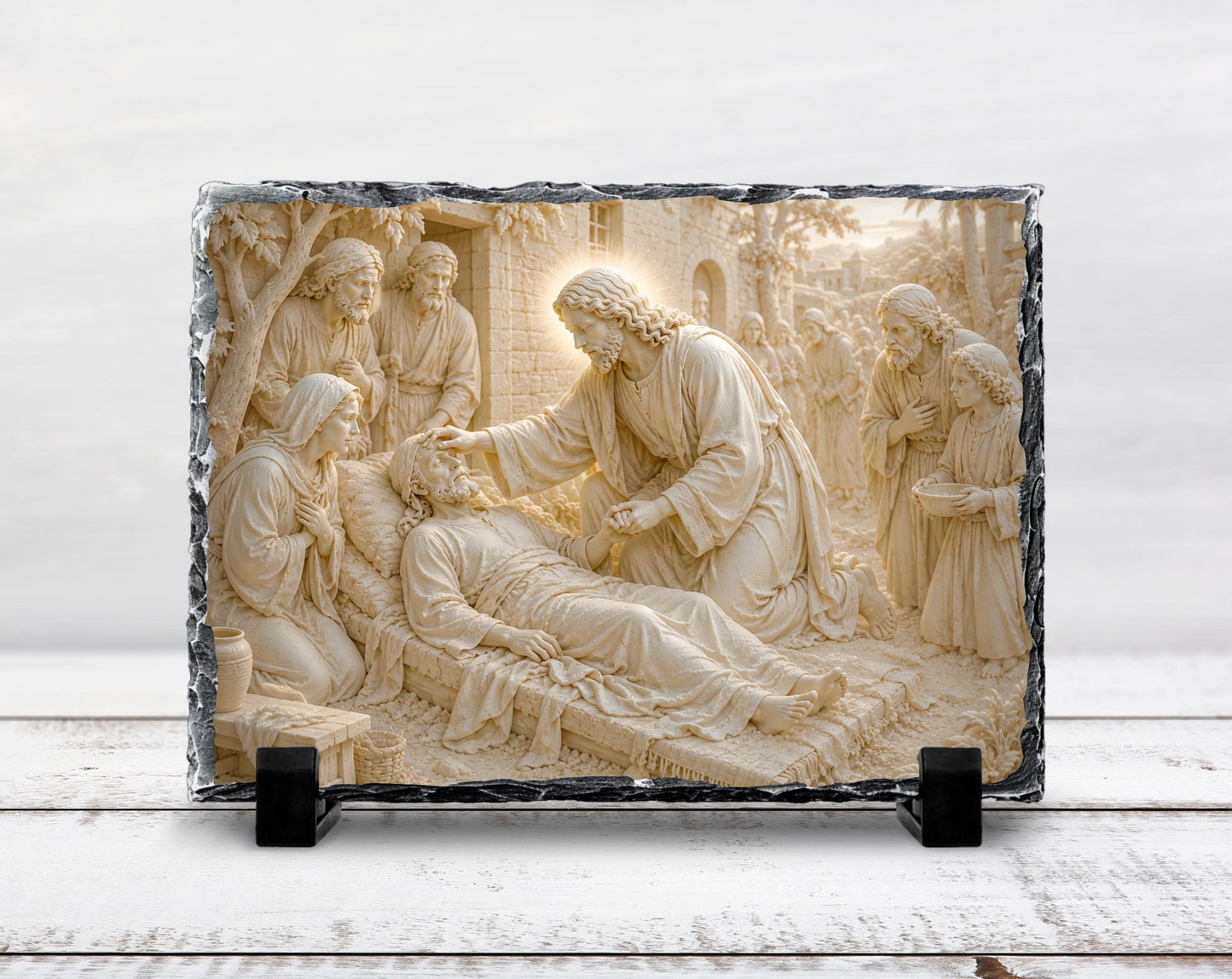 Jesus Healing the Sick Slate Plaque, Religious Bible Decor, Christian Get Well Gift