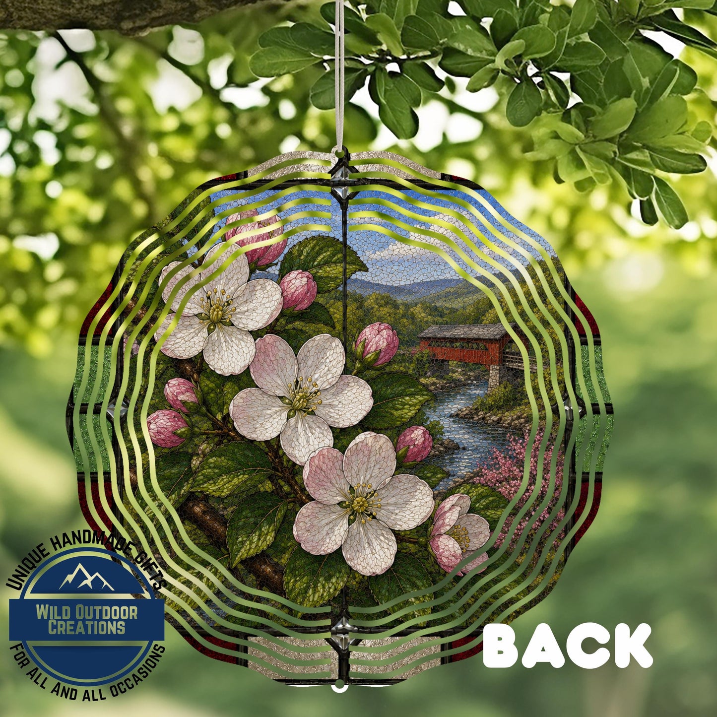 Apple Blossom Wind Spinner – Arkansas State Flower Stained Glass Decor