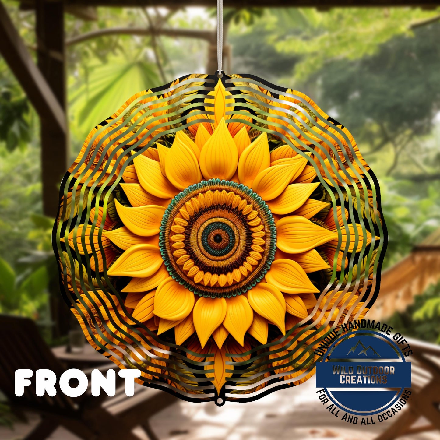 Sunflower Wind Spinner - 10 Inch Vibrant Floral Garden Art with 360° Swivel - back side design view