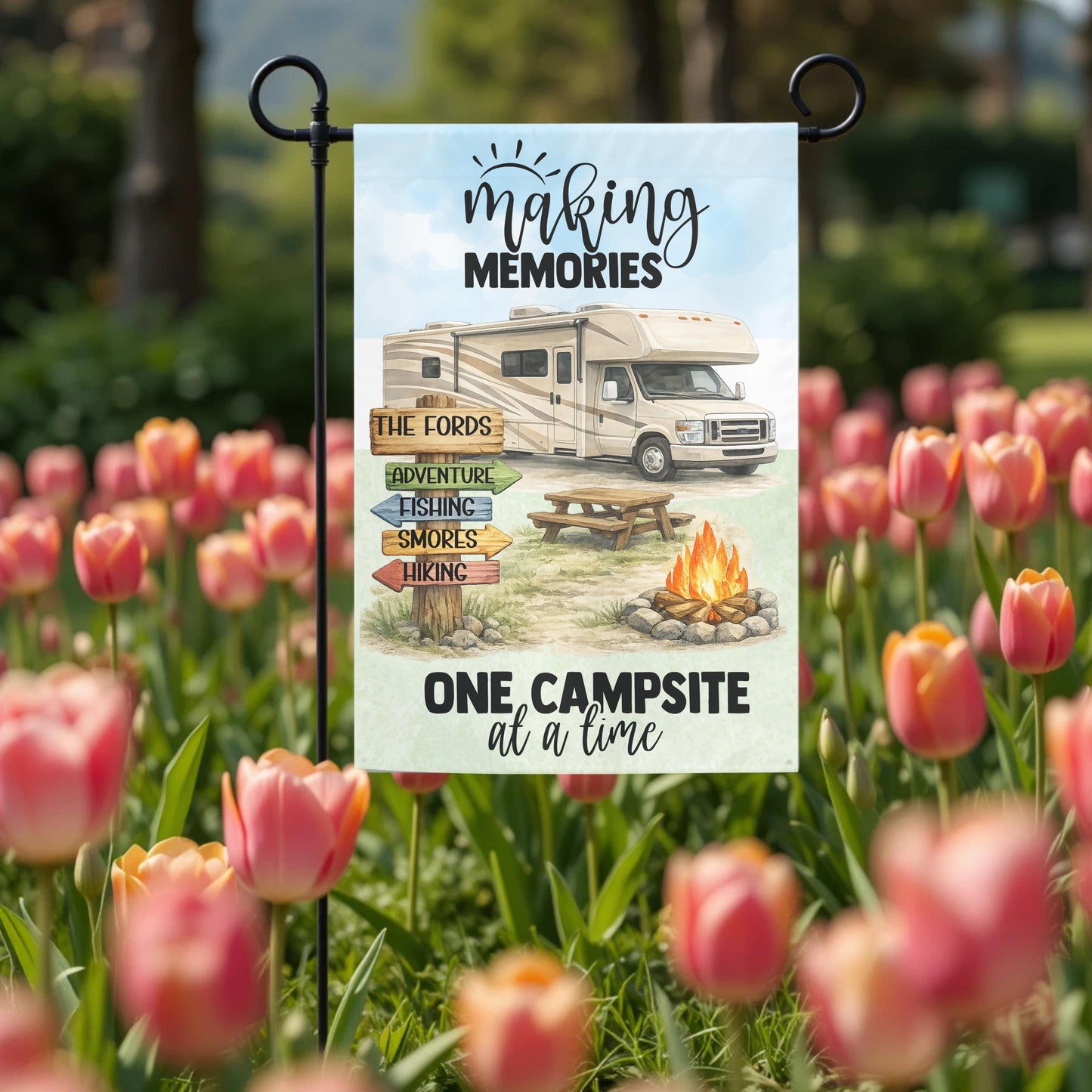 Class C Motorhome Flag - Personalized Camper Garden Flag | Custom Family Name Outdoor Decor - lifestyle display