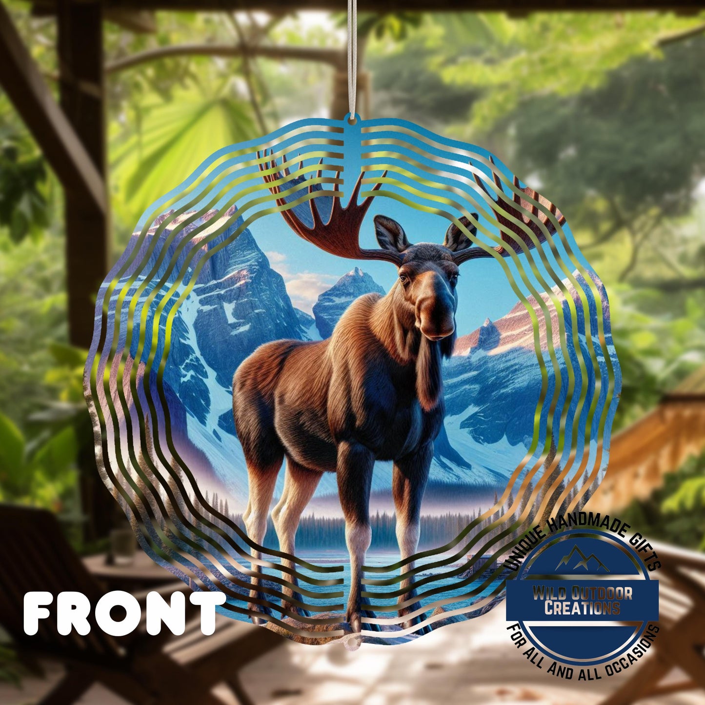 Moose Wind Spinner - 10 Inch Double-Sided Aluminum Rustic Cabin Decor - back side design view
