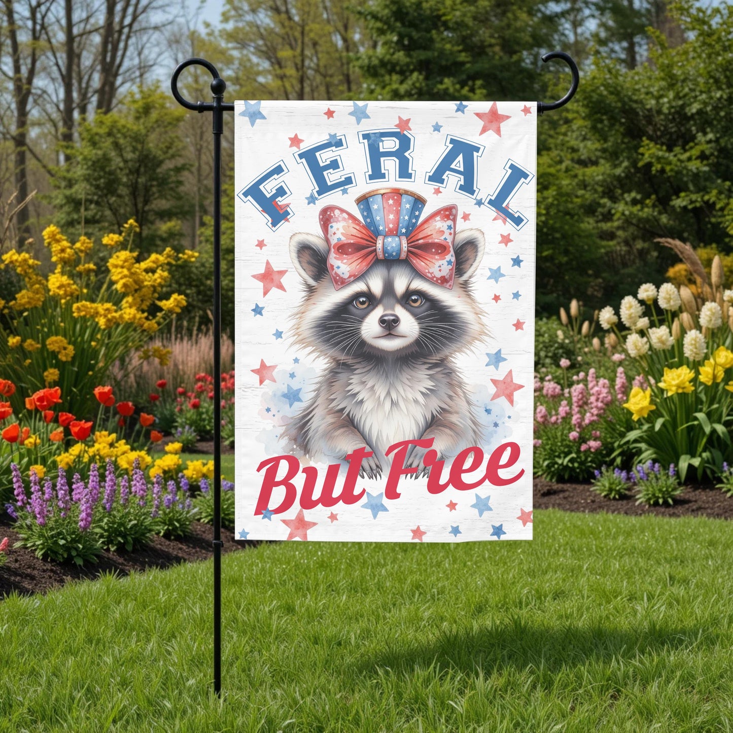 Patriotic Garden Flag - Funny Raccoon 12x18 Sublimation Printed Outdoor Yard Decor