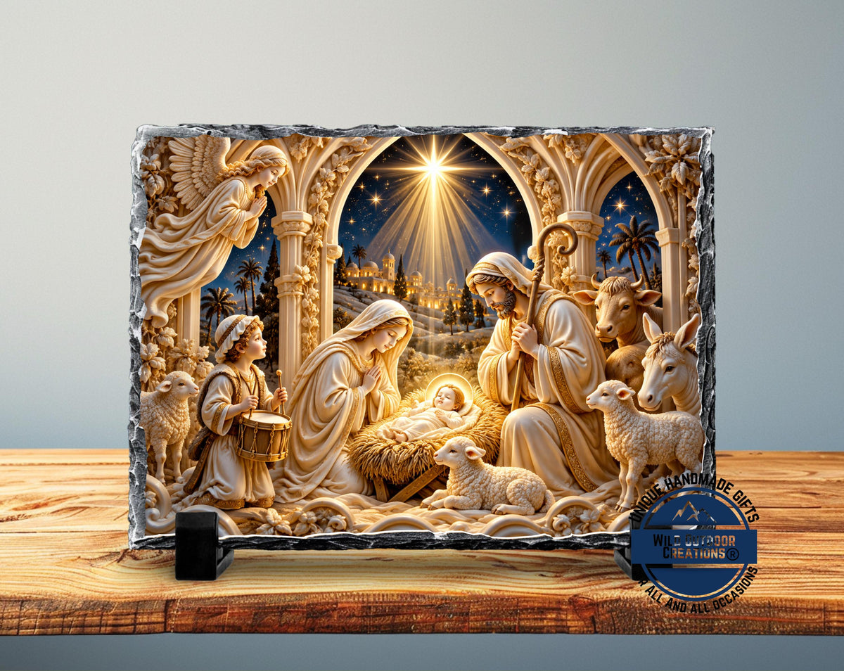 Nativity Scene Plaque, Holy Family Slate Decor, Jesus Manger Gift