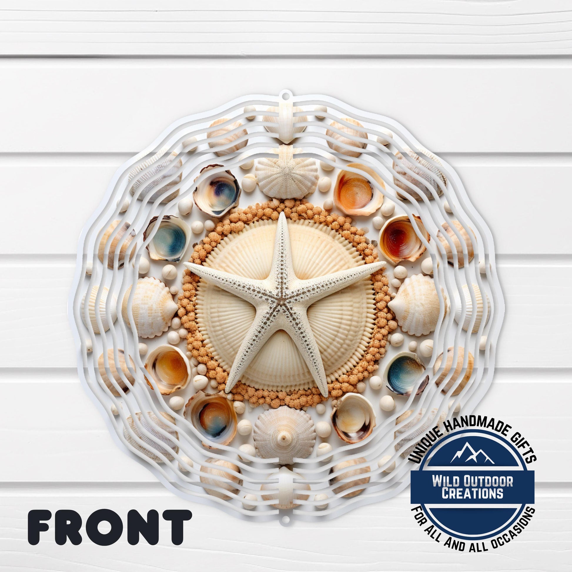 Coastal Seashell Wind Spinner - Aluminum Beach Nautical Yard Art, 10 Inch