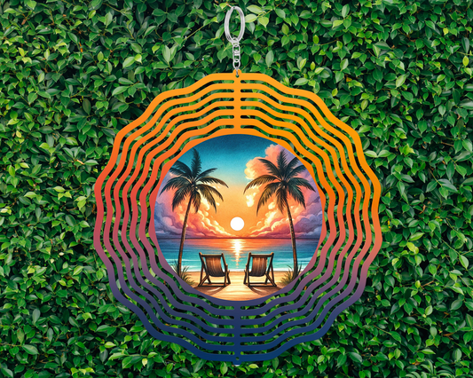 Sunset Beach Wind Spinner - Elegant Outdoor Garden Sculpture for Tranquil Decor